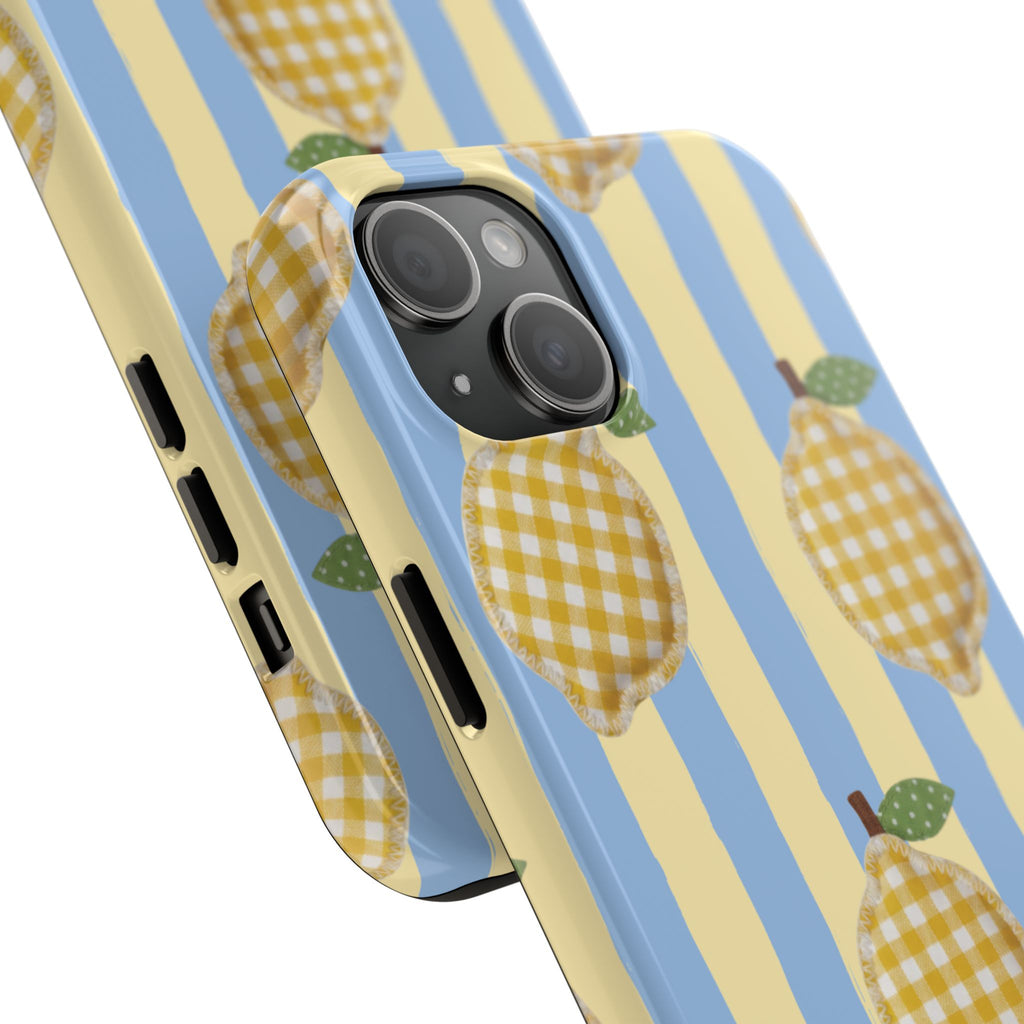 Tough Phone Case — Blue & Yellow Gingham Lemon Design