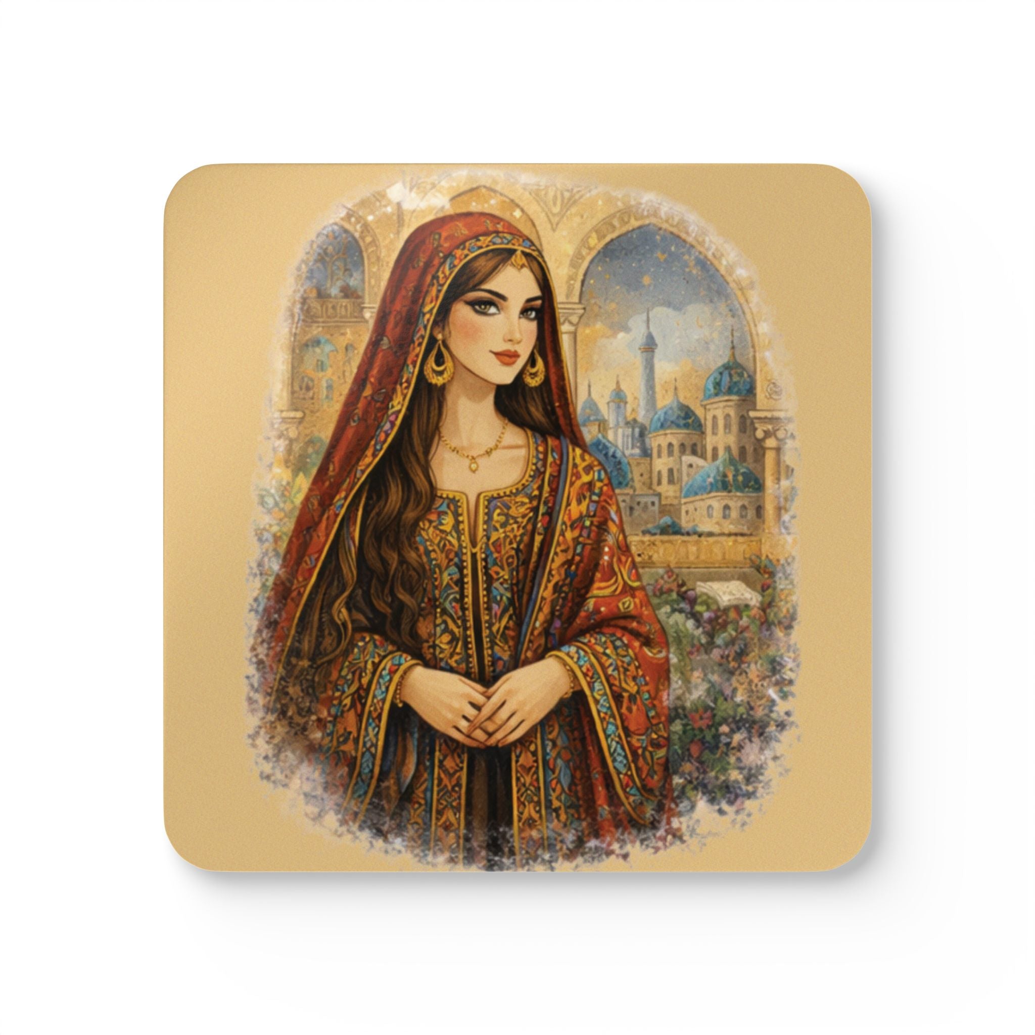 Cork Coaster Set — Vintage Middle Eastern Woman Illustration
