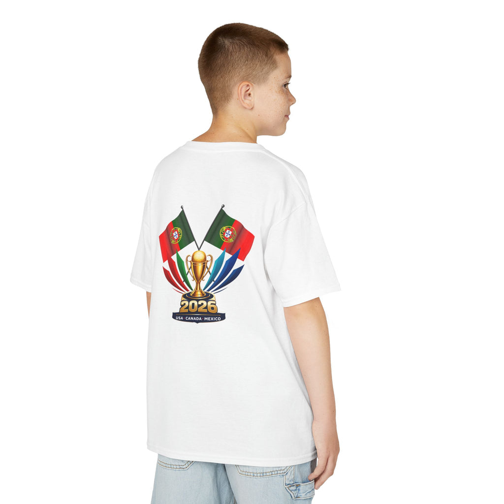 Kids Portugal 2026 Soccer T-Shirt — Cup Map & Trophy Design
