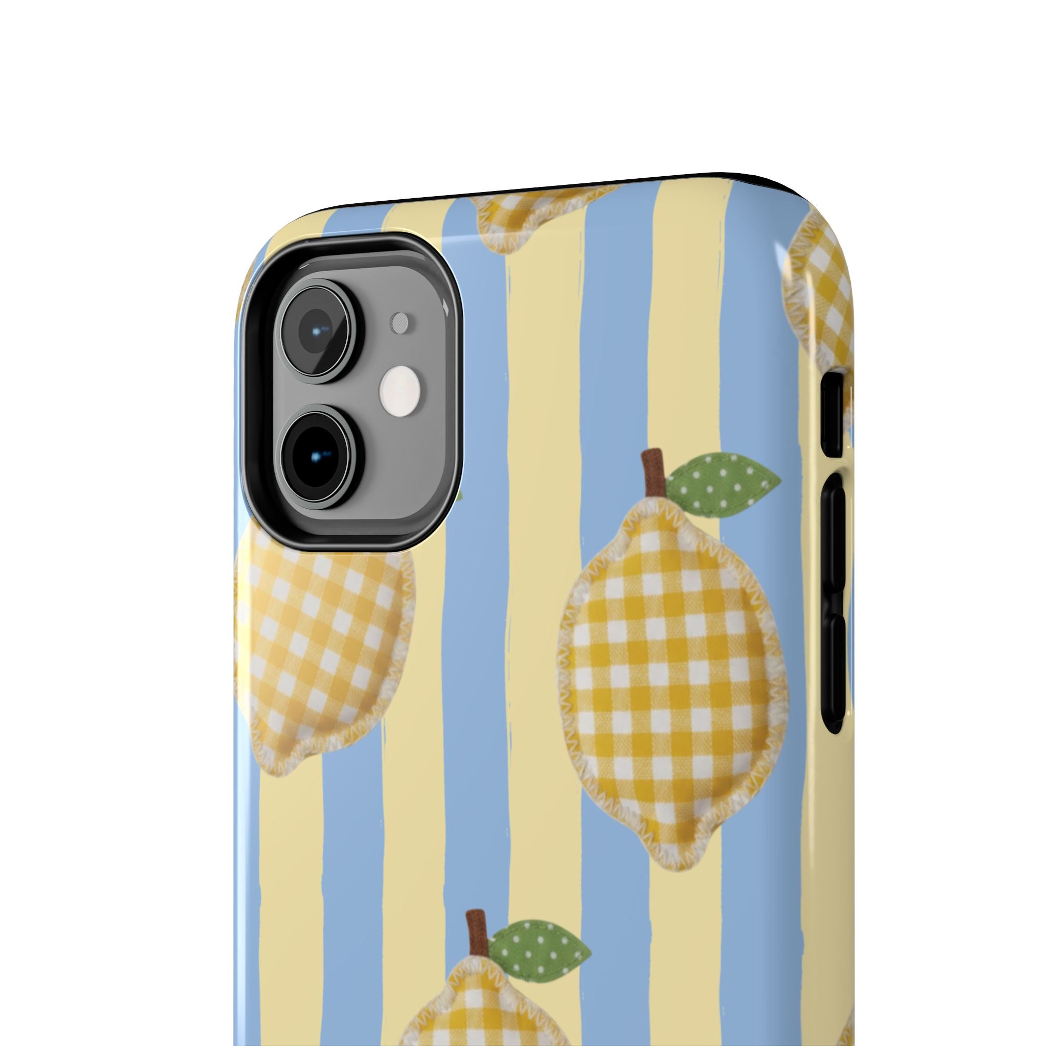 Tough Phone Case — Blue & Yellow Gingham Lemon Design