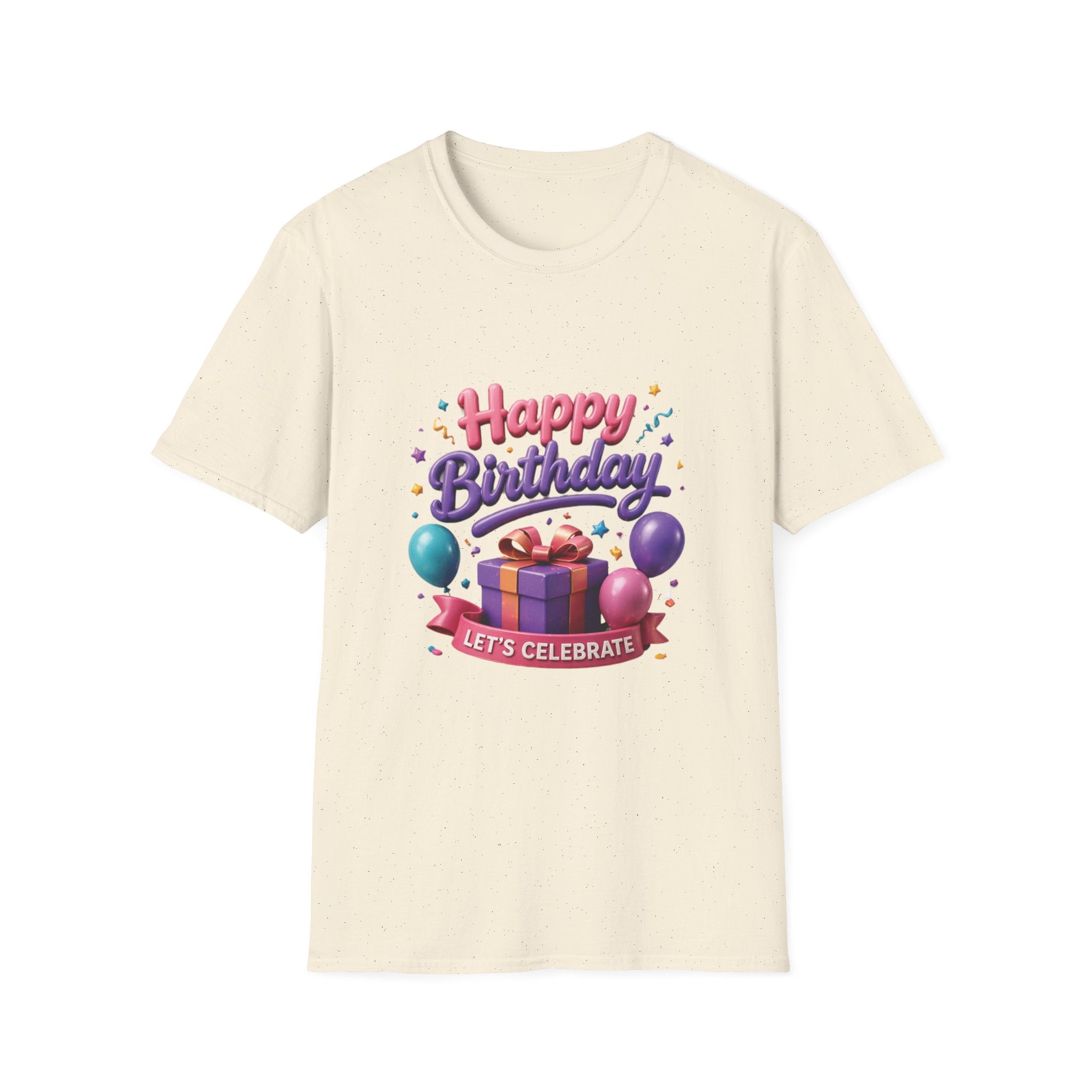Birthday T-Shirt — "Happy Birthday" Gift Tee with Balloons & Present