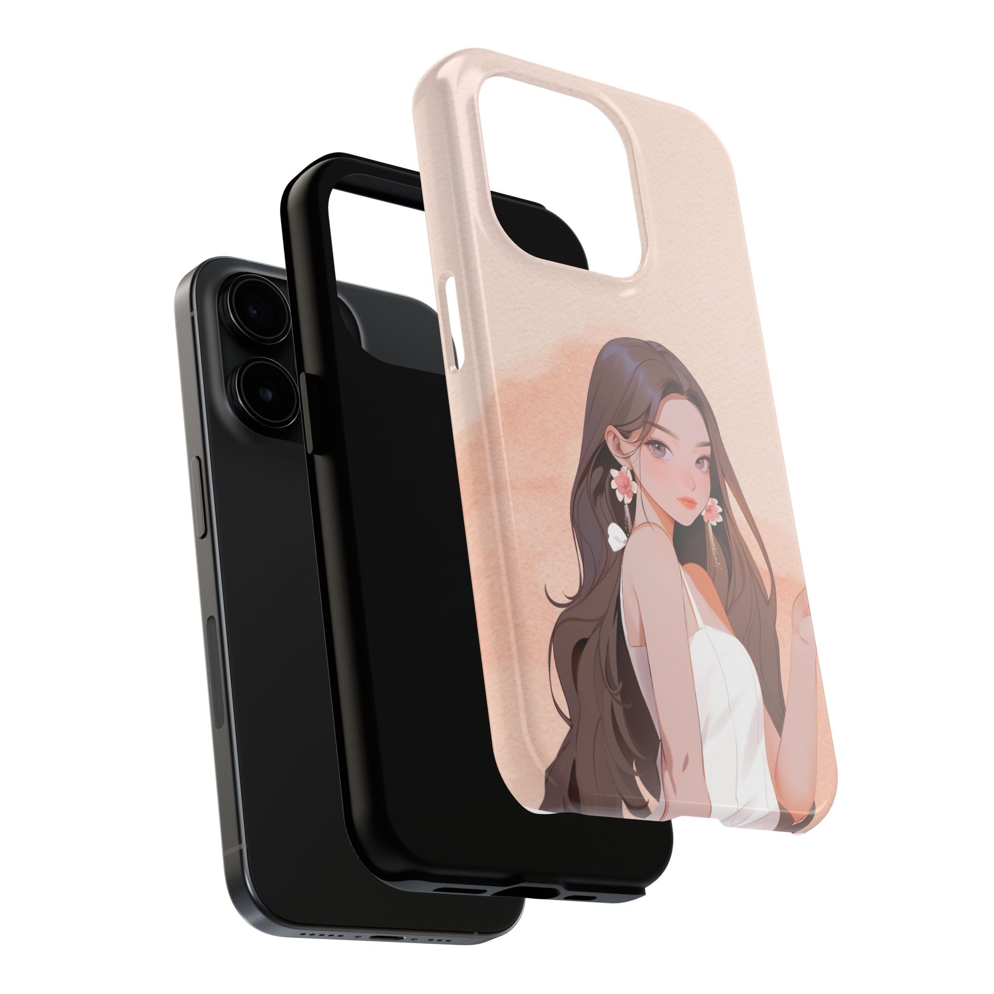 Tough Phone Case — Elegant Anime Girl Illustration, Protective Slim Phone Cover