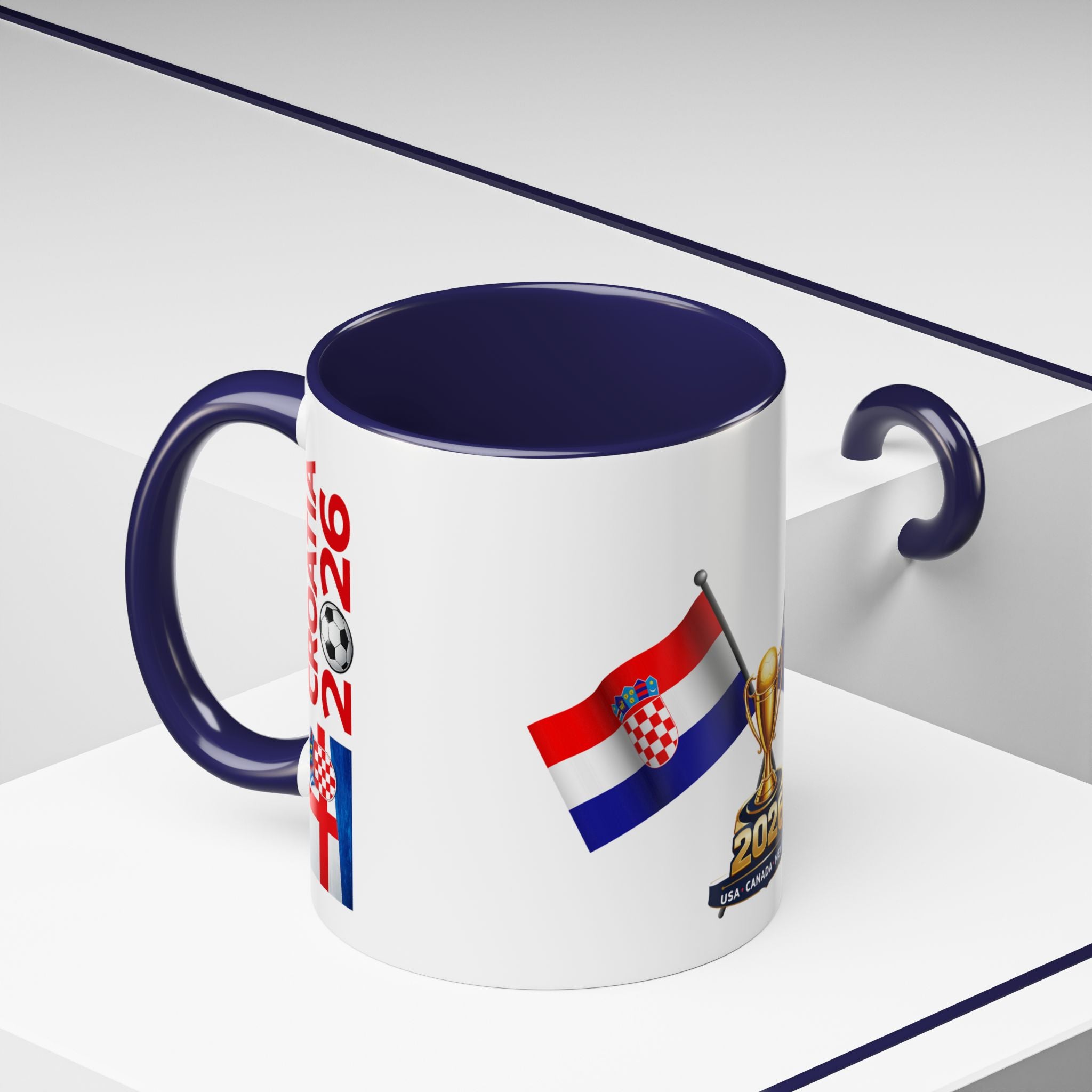 Croatia 2026 Soccer Fan Coffee Mug — Flags & Trophy Cup Design