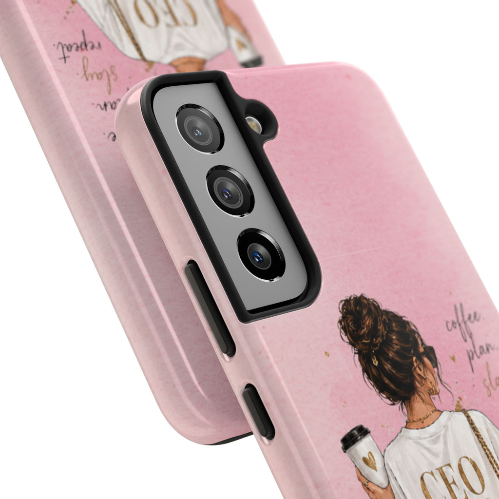 CEO Mood Tough Phone Case — "Coffee, Plan, Slay, Repeat" Pink Protective Cover