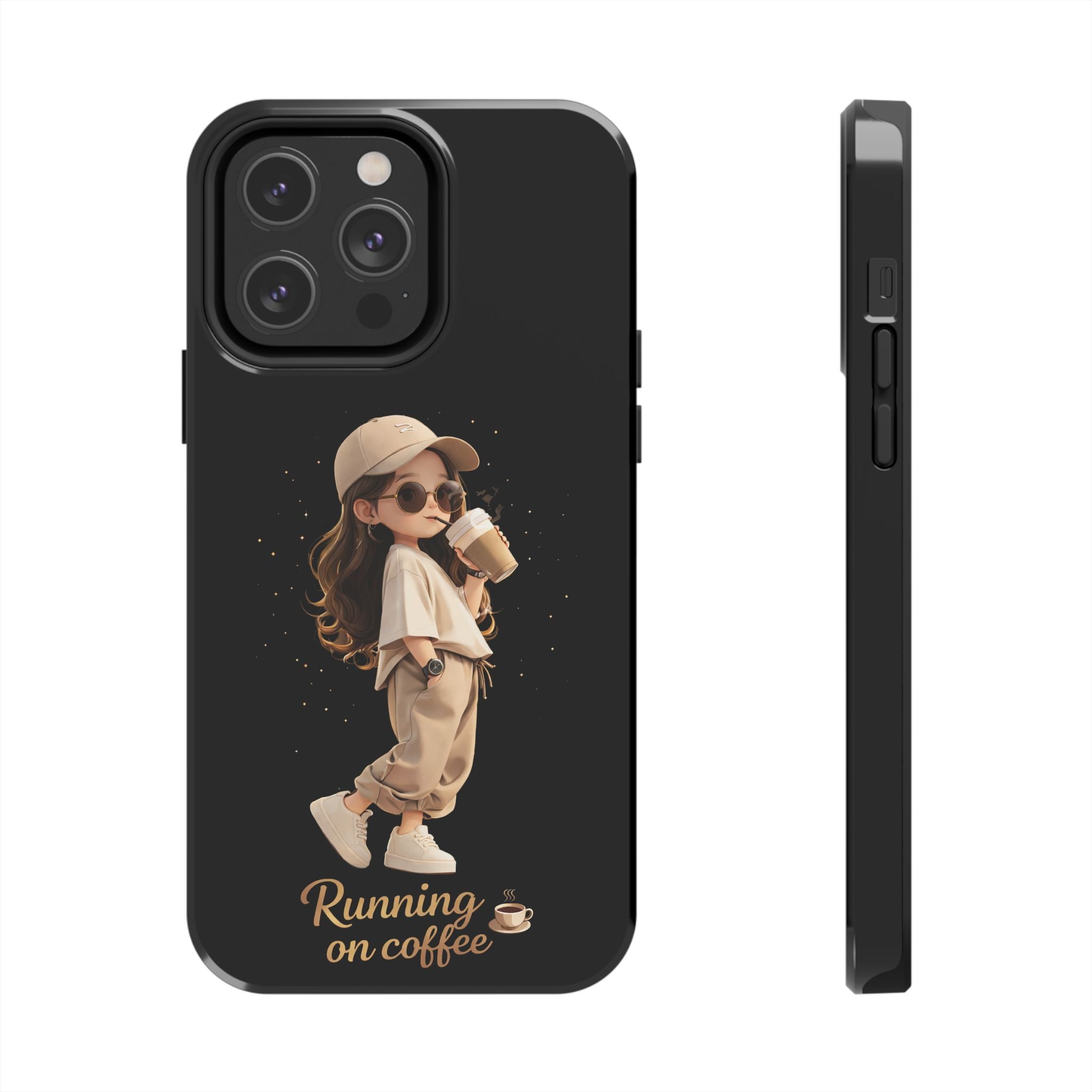 Phone Case — 'Running on Coffee' Cute Coffee Girl Protective Case