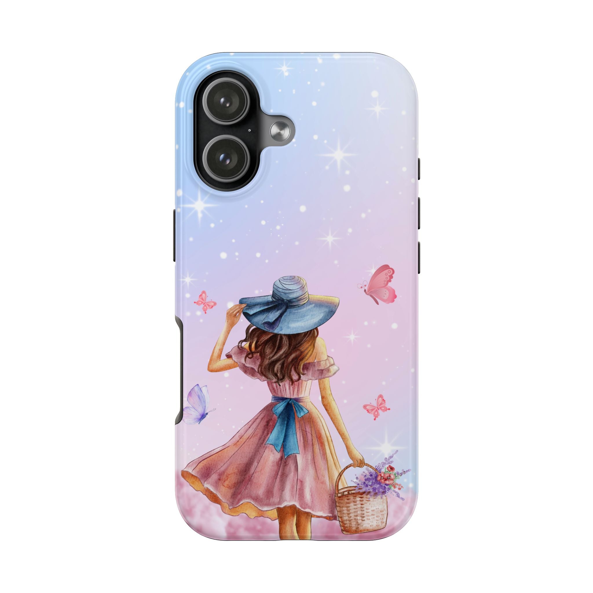 Pastel Girl with Hat Phone Case — Floral Basket Butterfly Tough Phone Case