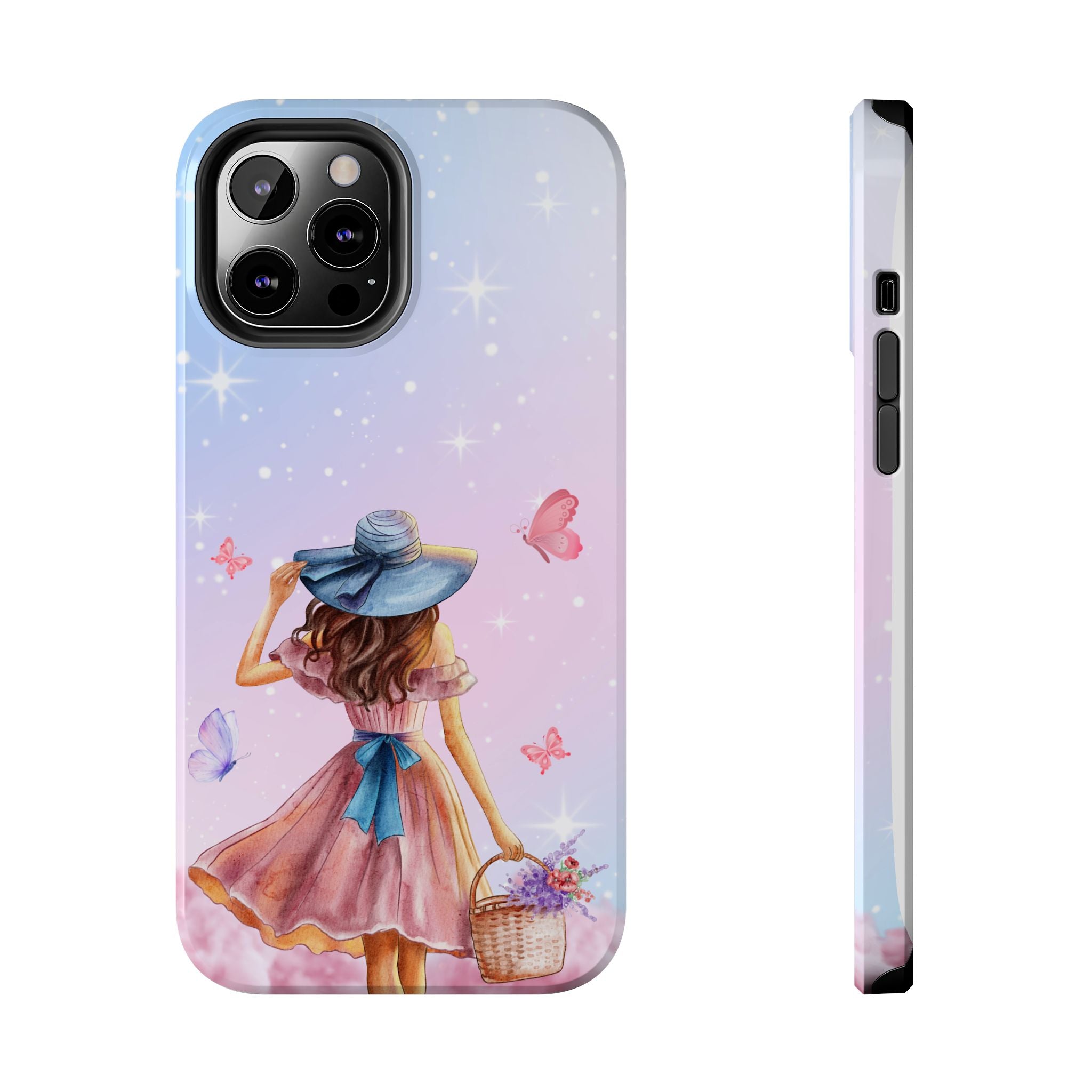 Pastel Girl with Hat Phone Case — Floral Basket Butterfly Tough Phone Case