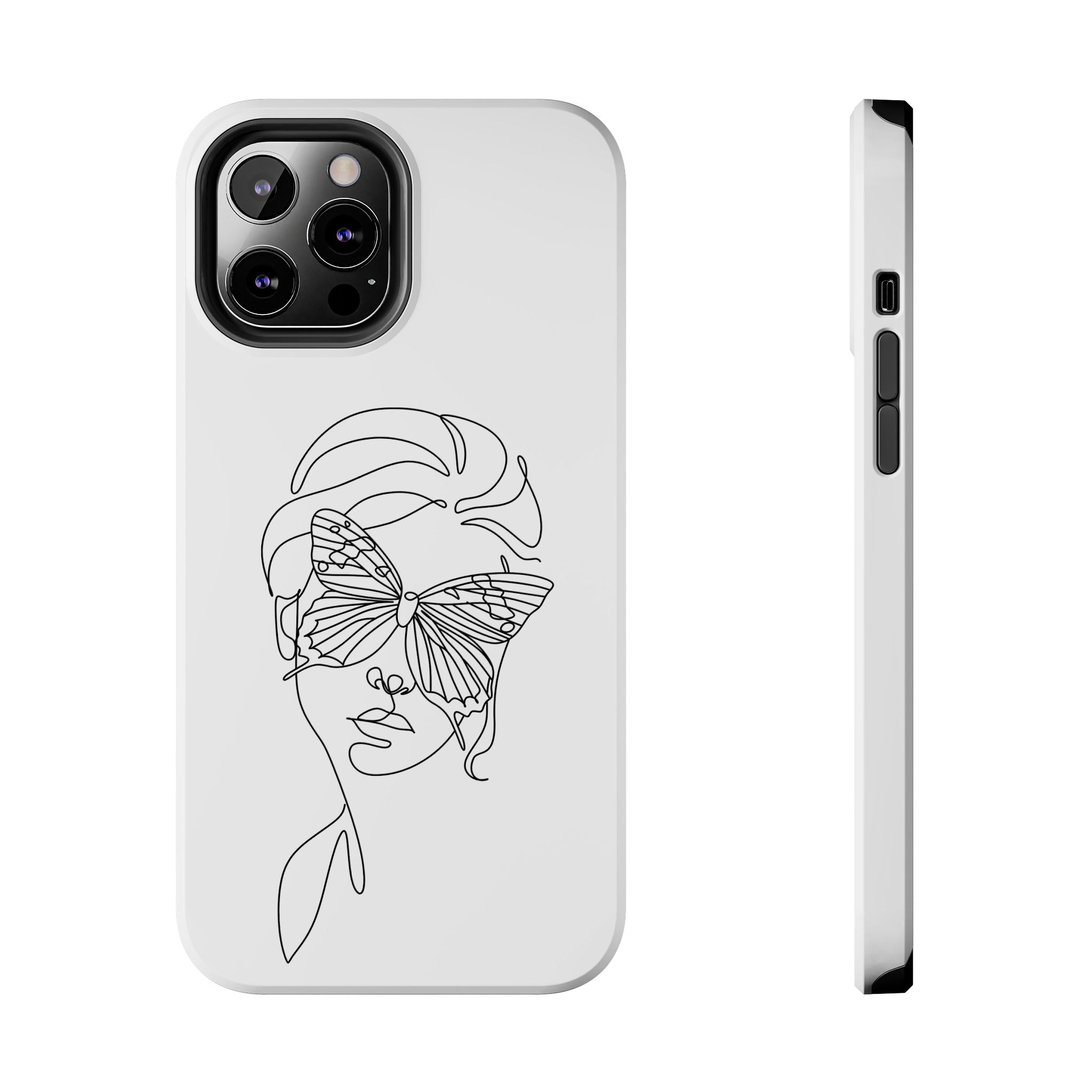 Butterfly Line Art Tough Phone Case — Minimalist Woman Face Design