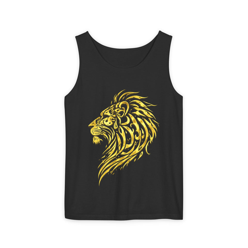 Lion Head Graphic Tank Top — Gold Tribal Mane Design