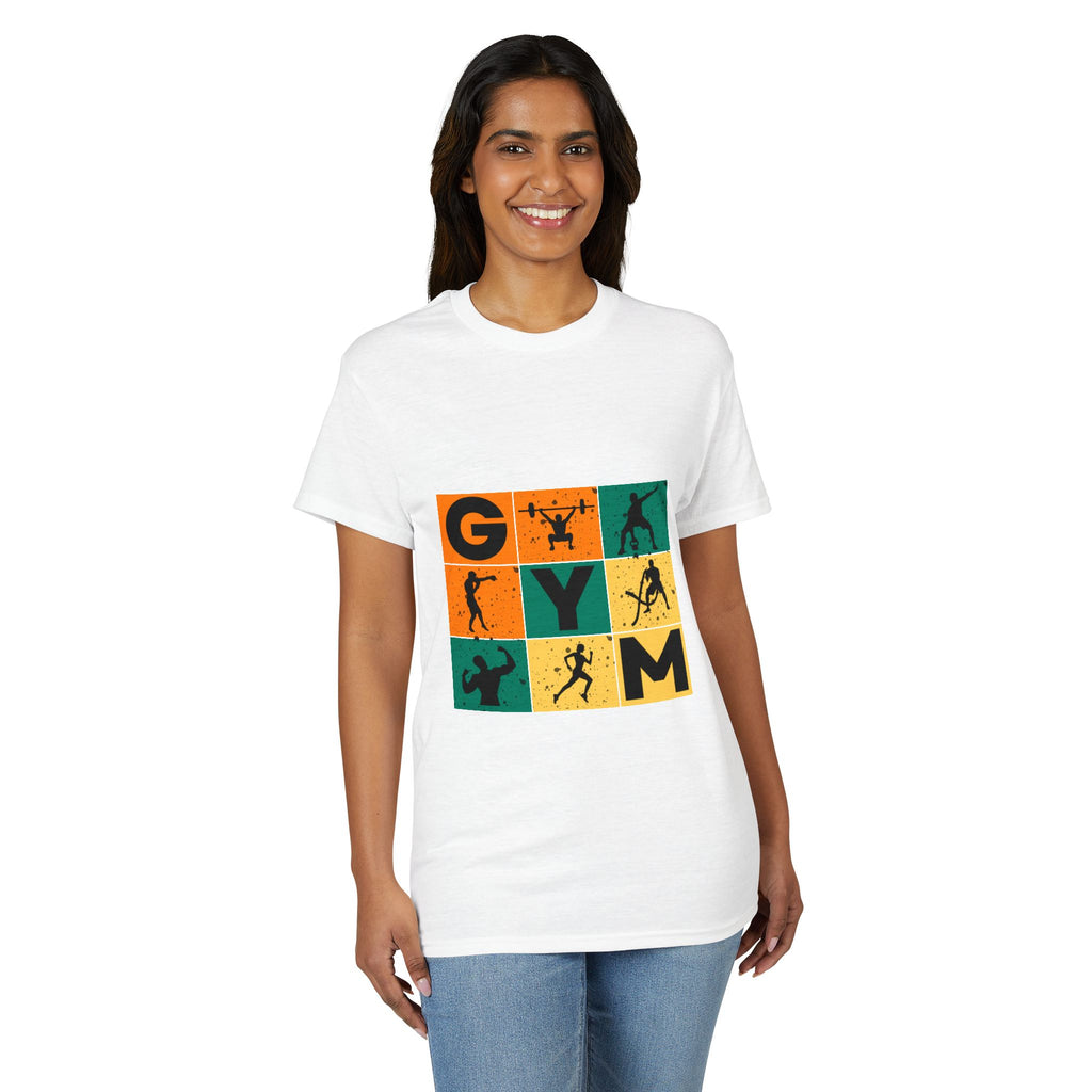 Gym Blocks Graphic T-Shirt — Retro Fitness Silhouette Tee