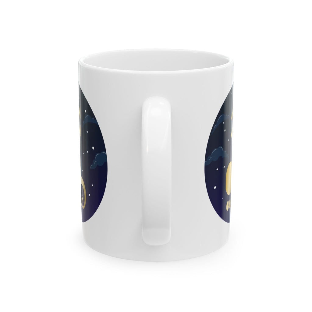 Aquarius Astronaut Moon Ceramic Mug — Cute Night Sky Space Coffee Cup (11oz & 15oz)