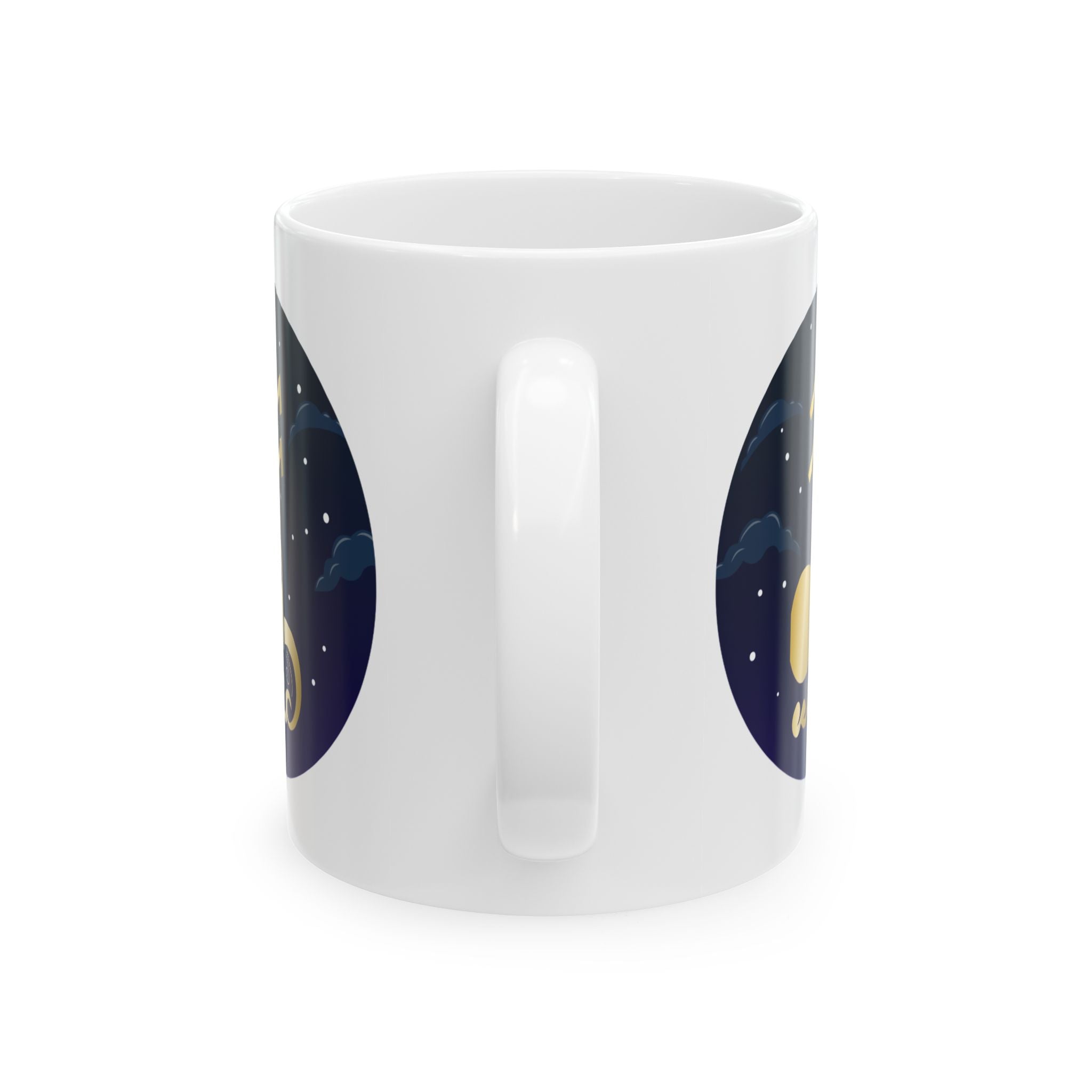 Aquarius Astronaut Moon Ceramic Mug — Cute Night Sky Space Coffee Cup (11oz & 15oz)