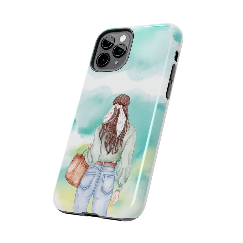Watercolor Girl Tough Phone Case — Trendy Pastel Back-to-School Protective Cover