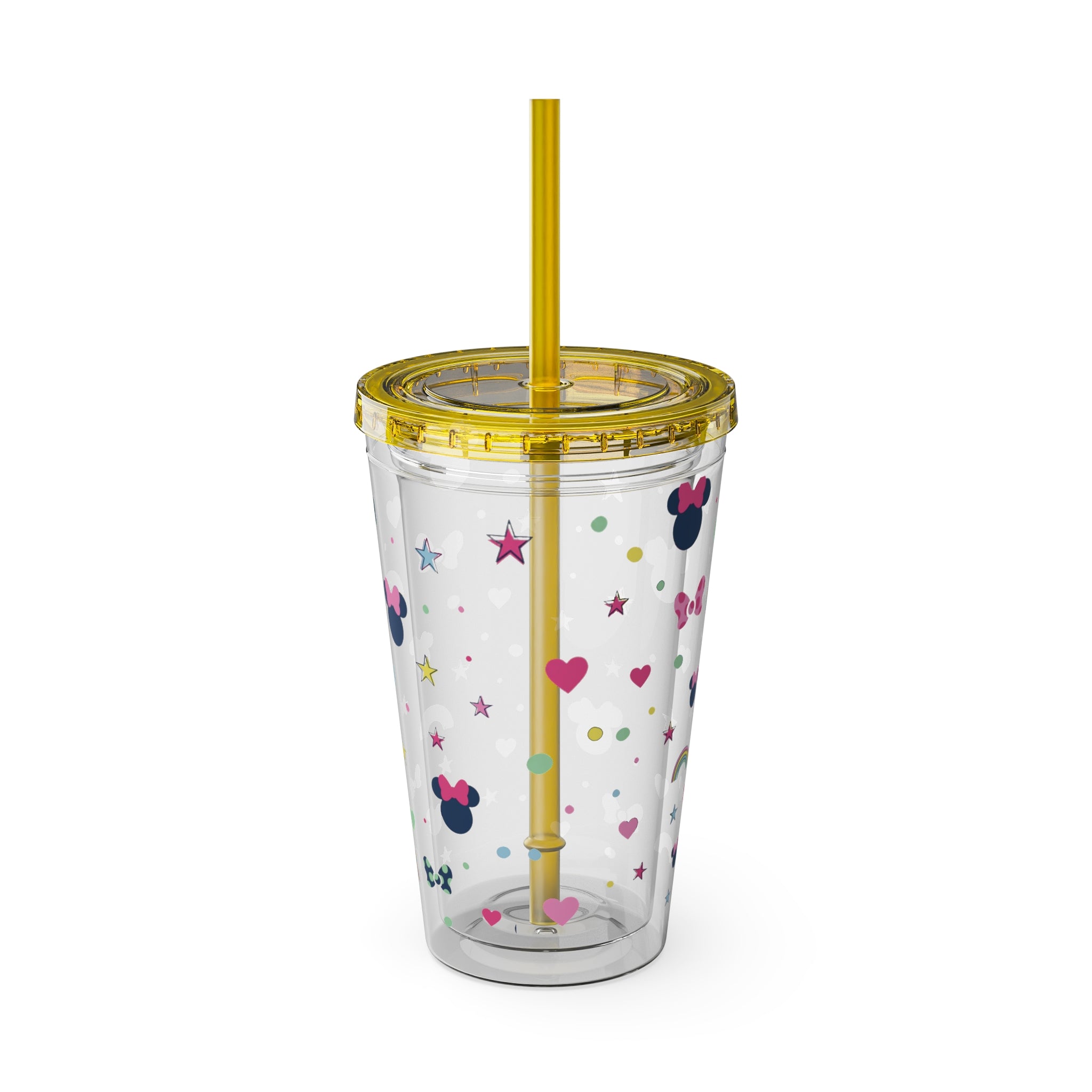 16oz Cute Mouse Icons Tumbler with Straw — Rainbows, Hearts & Stars Travel Cup