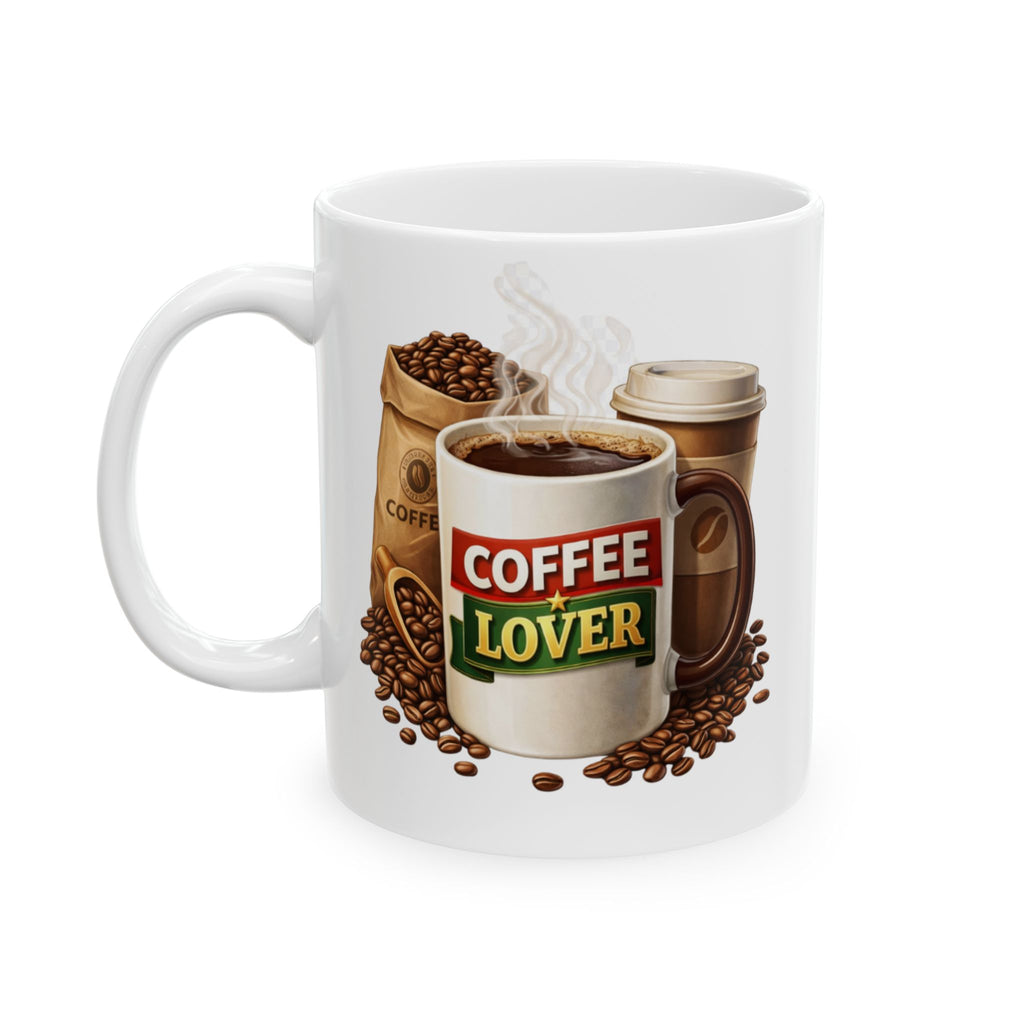 Coffee Lover Ceramic Mug — Rustic Coffee Bag & Cup Design (11oz/15oz)