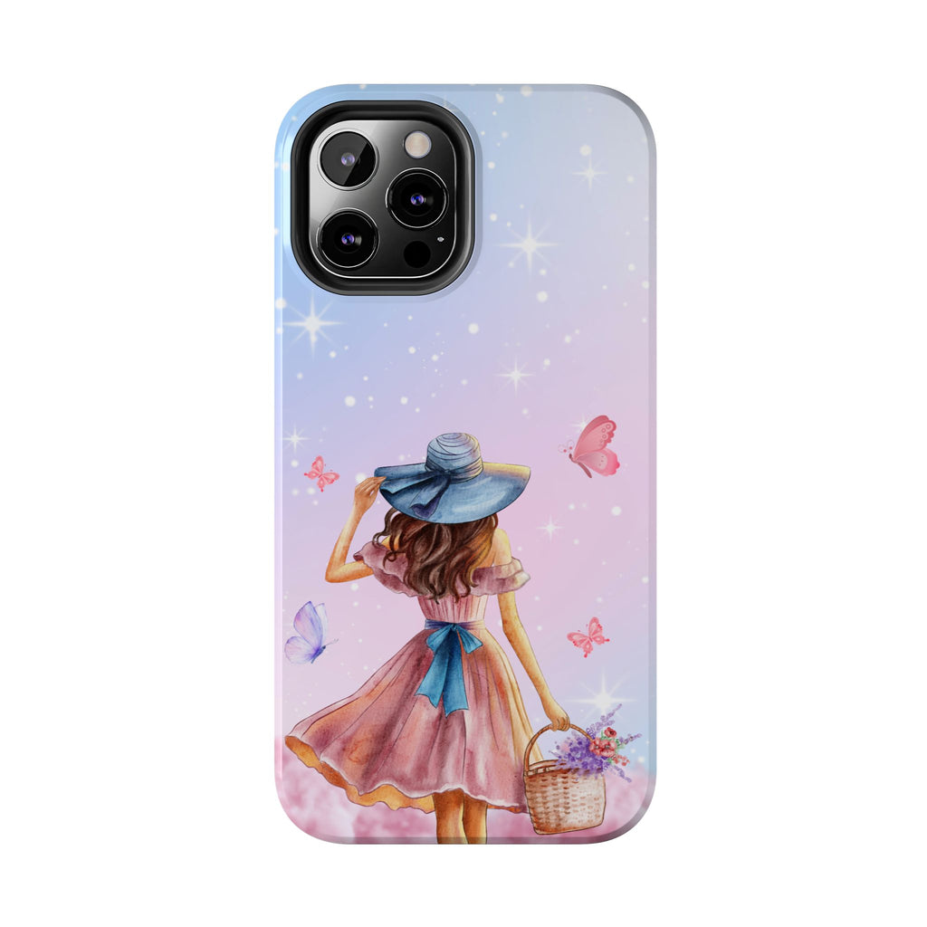 Pastel Girl with Hat Phone Case — Floral Basket Butterfly Tough Phone Case
