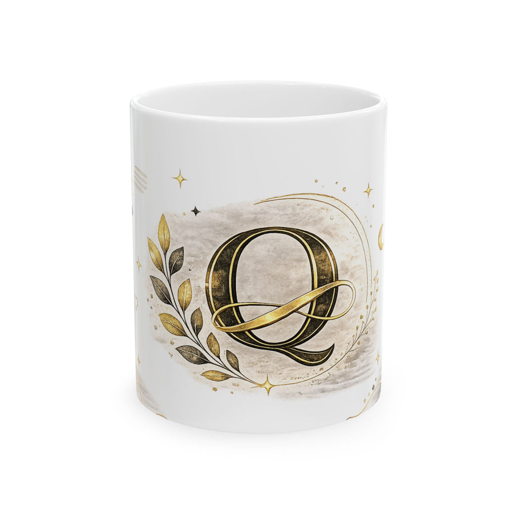 Gold Monogram Q Ceramic Mug – Elegant Initial Coffee Cup