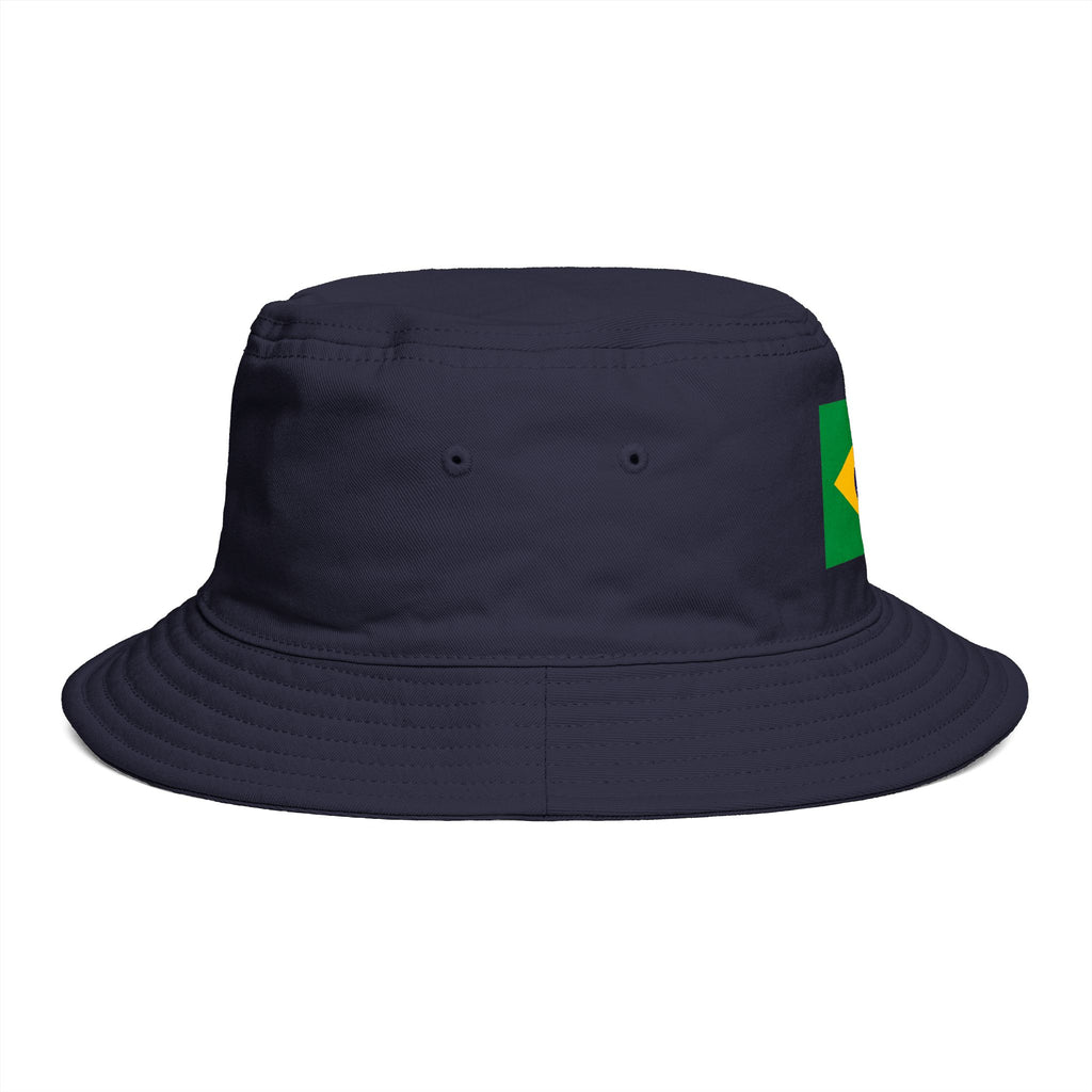 Brazil Flag Bucket Hat — Brown Cotton Sun Hat with Brazilian Flag Patch