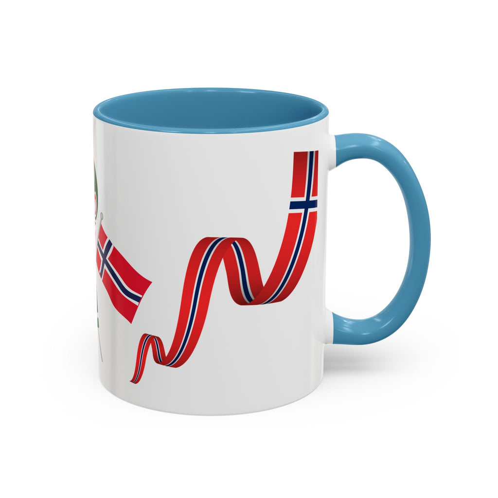 Norway Pride Coffee Mug — Norwegian Flag Ribbon & Cup Emblem Accent Mug
