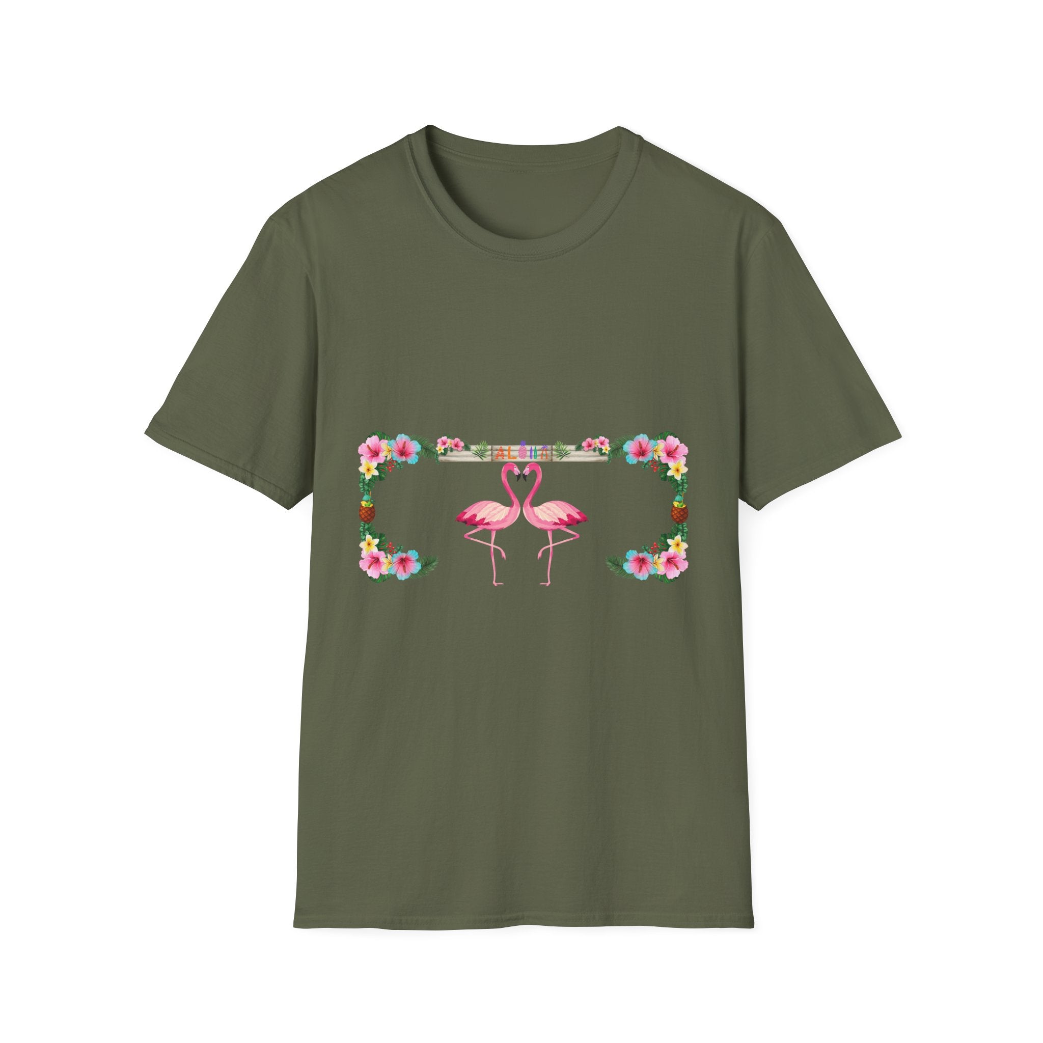 Flamingo Heart T-Shirt – Floral Romantic Couple Design