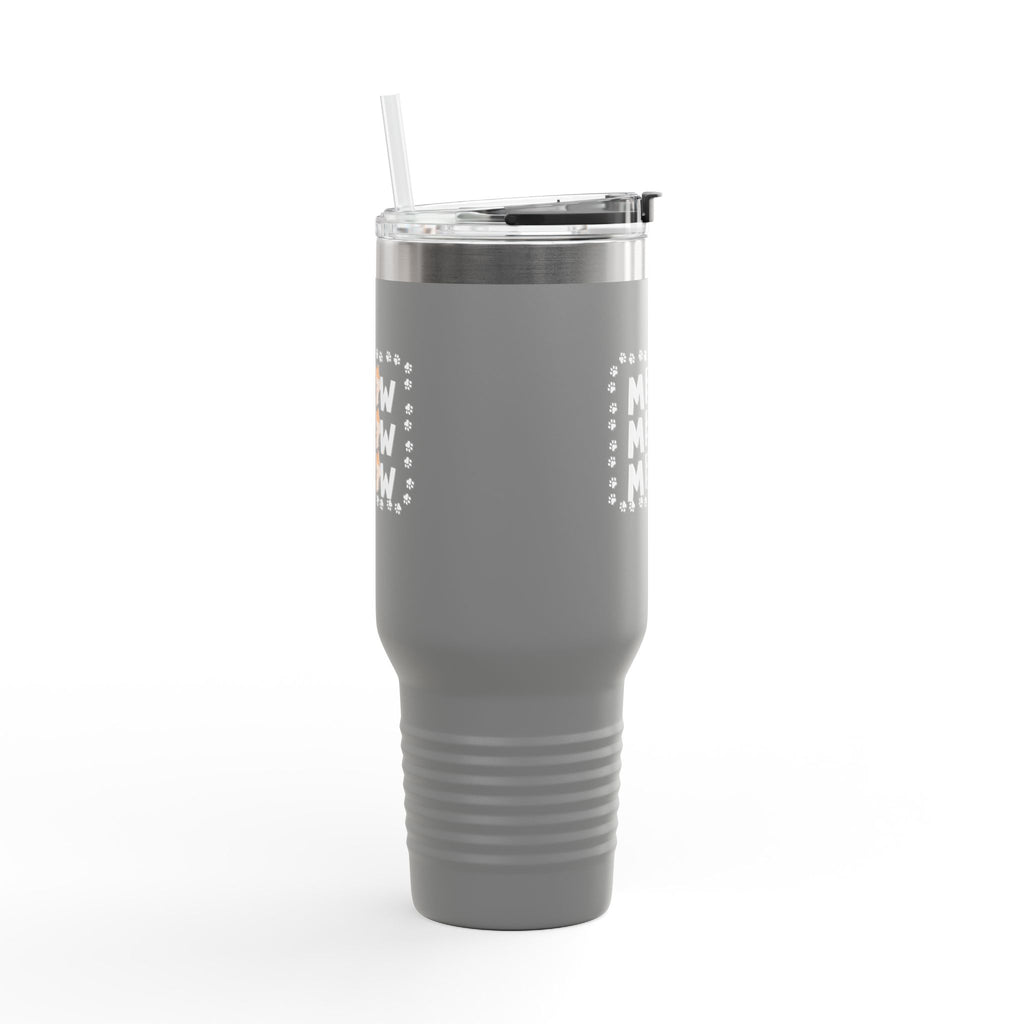 40oz Insulated Travel Mug — Red "MEOW MEOW" Cute Cat Paw Design