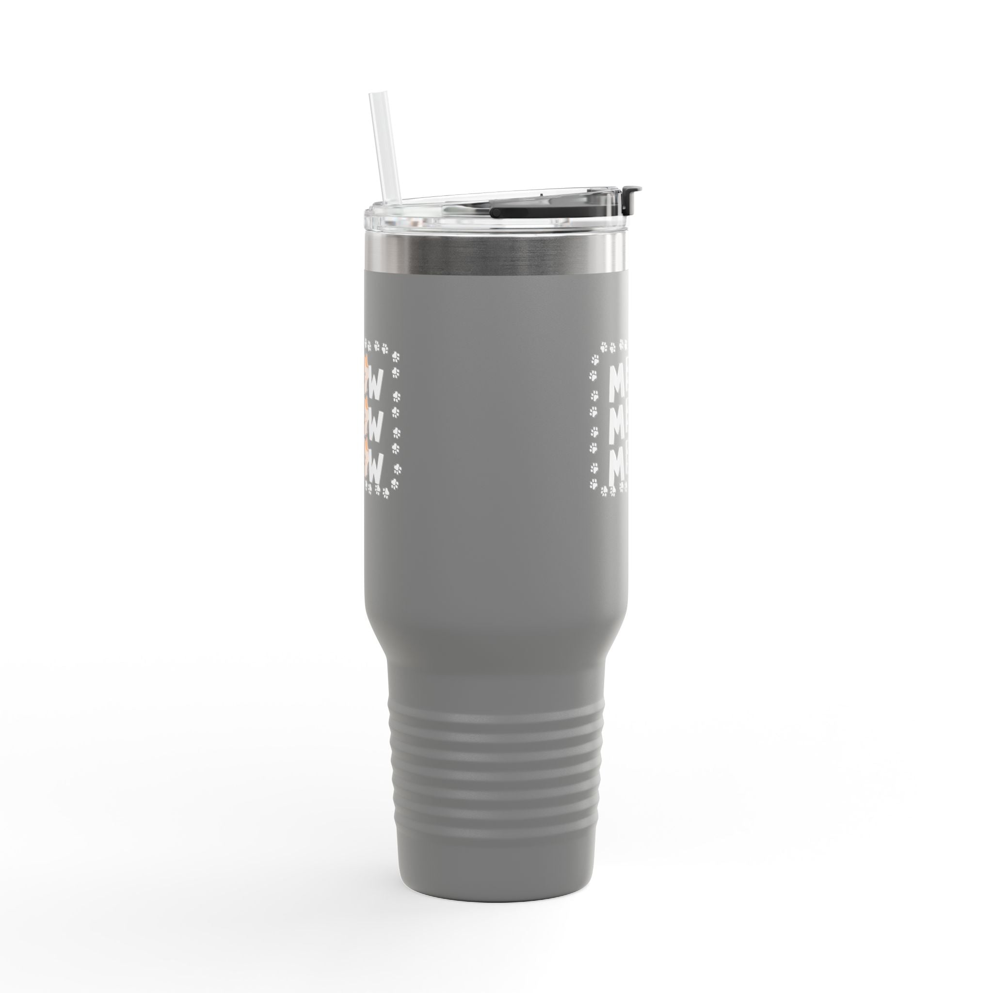 40oz Insulated Travel Mug — Red "MEOW MEOW" Cute Cat Paw Design