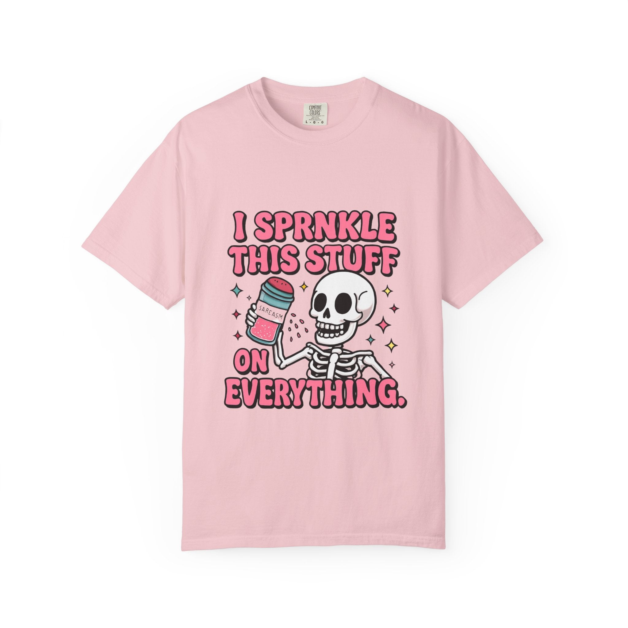 I Sprinkle This Stuff On Everything T-Shirt — Cute Skeleton Sprinkle Shaker Graphic Tee