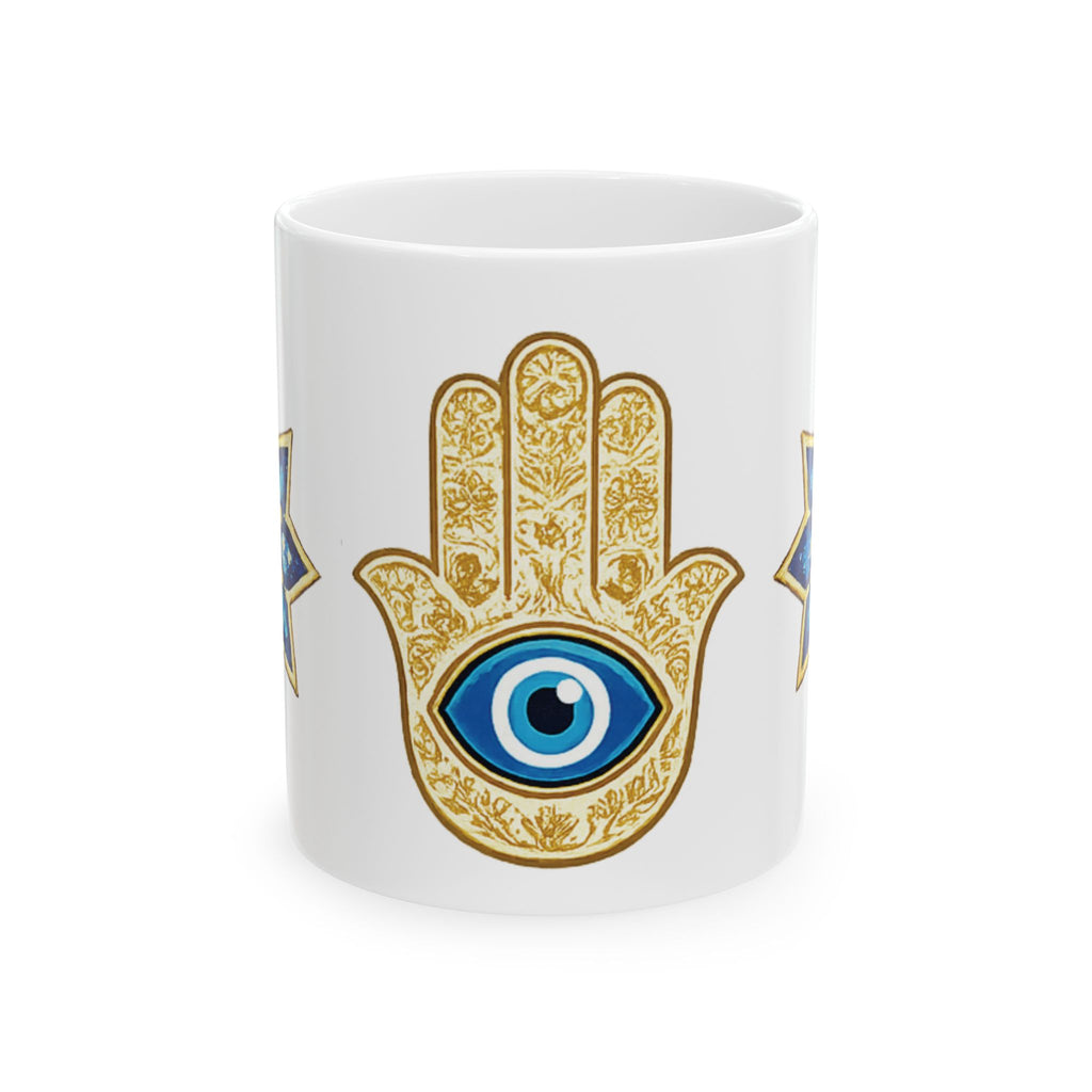 Evil Eye Hamsa Ceramic Mug – Protective Nazar Coffee Cup (11oz/15oz)
