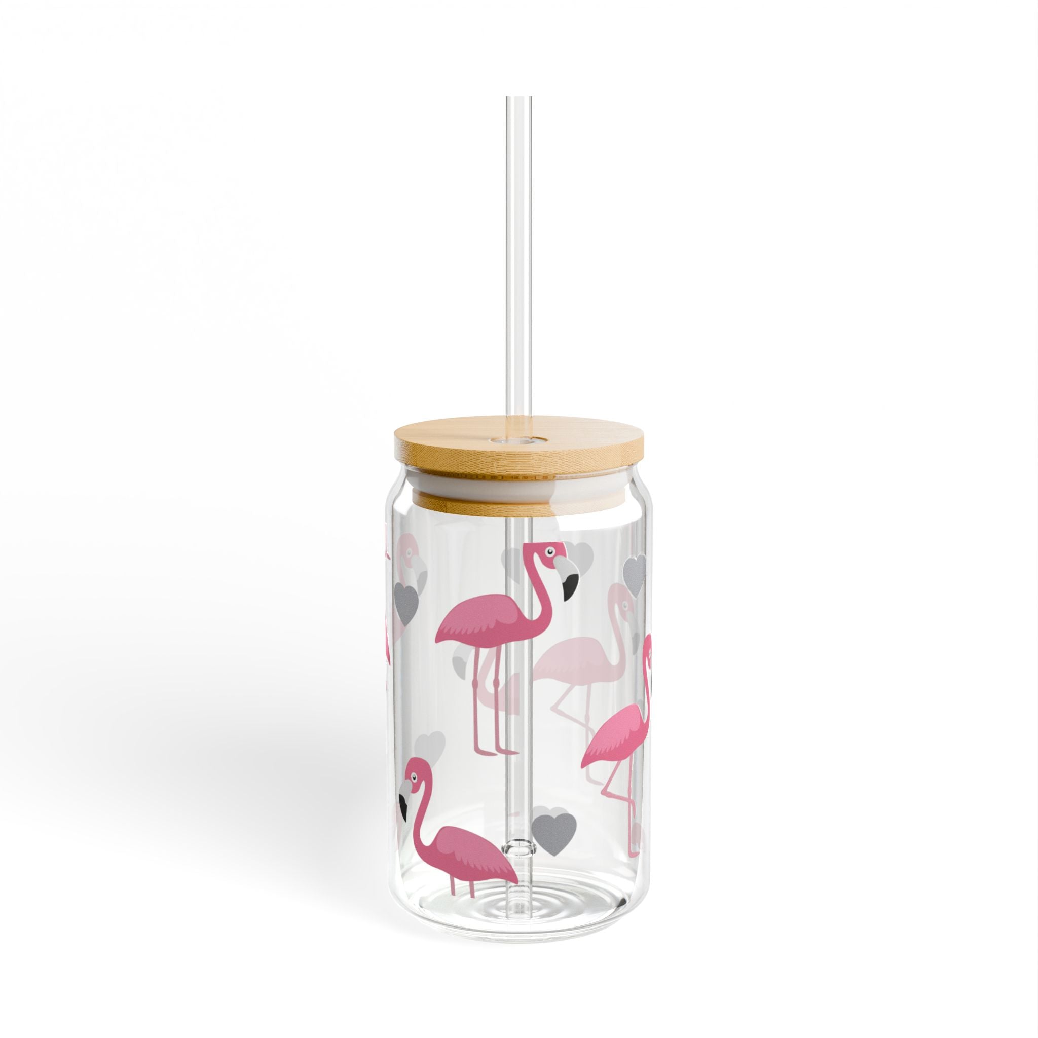 Flamingo Hearts Sipper Glass — 16oz Reusable Straw Tumbler