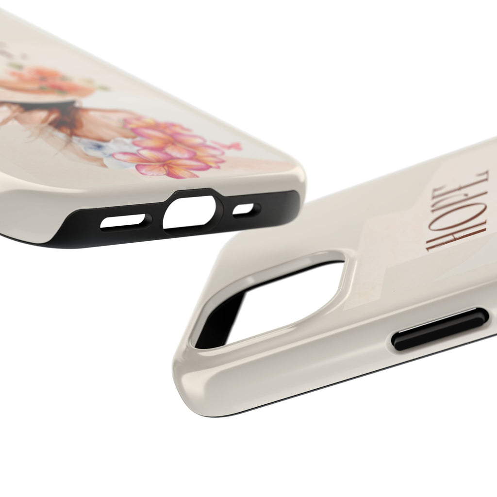 Hope Floral Tough Phone Case — Protective iPhone Case with Watercolor Girl & Flowers