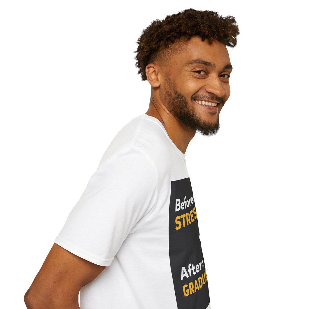 Graduation Emoji T-Shirt - "Before: STRESS → After: GRADUATE" Funny Grad Shirt