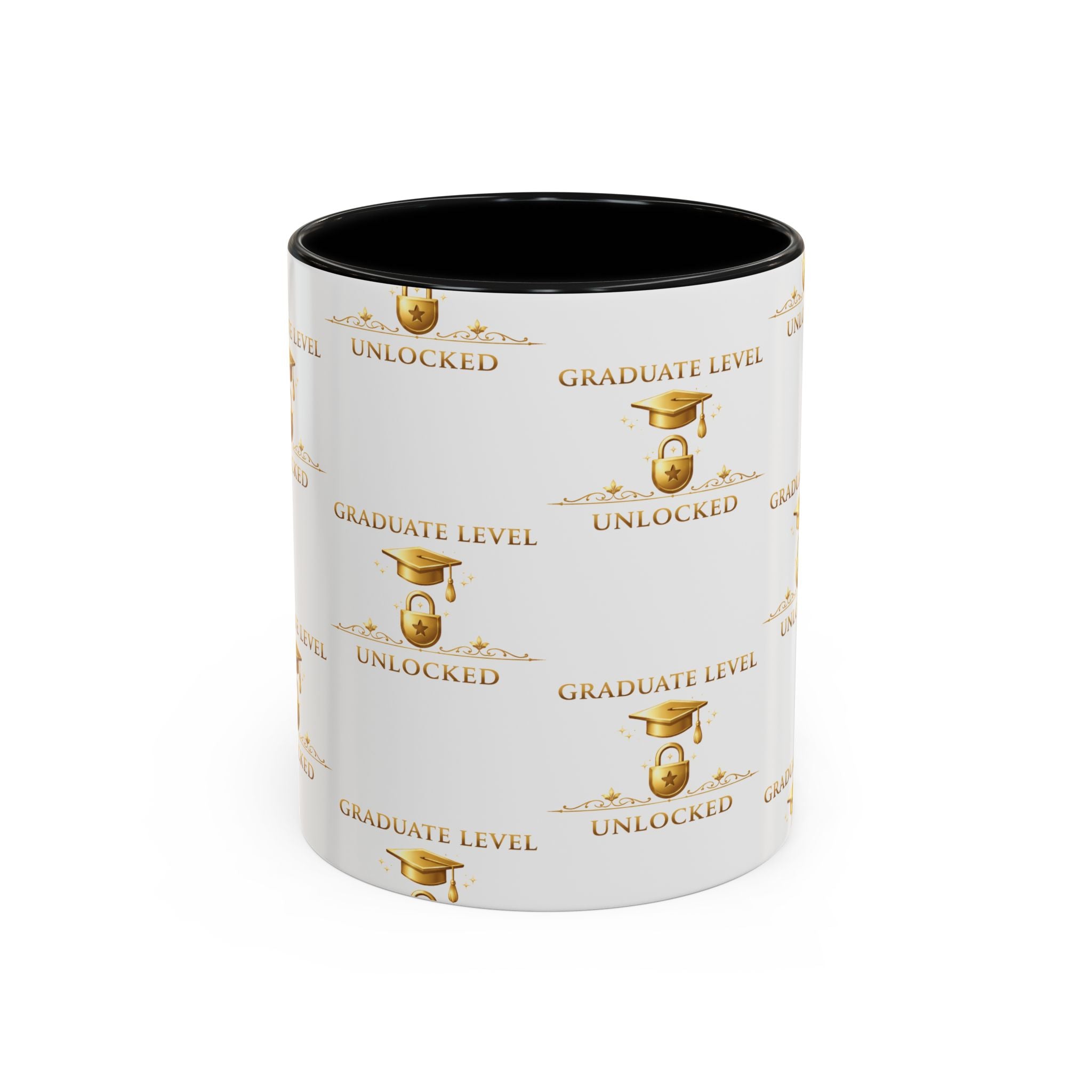 Graduation Level Unlocked Coffee Mug — Gold Cap Grad Gift (11/15oz)