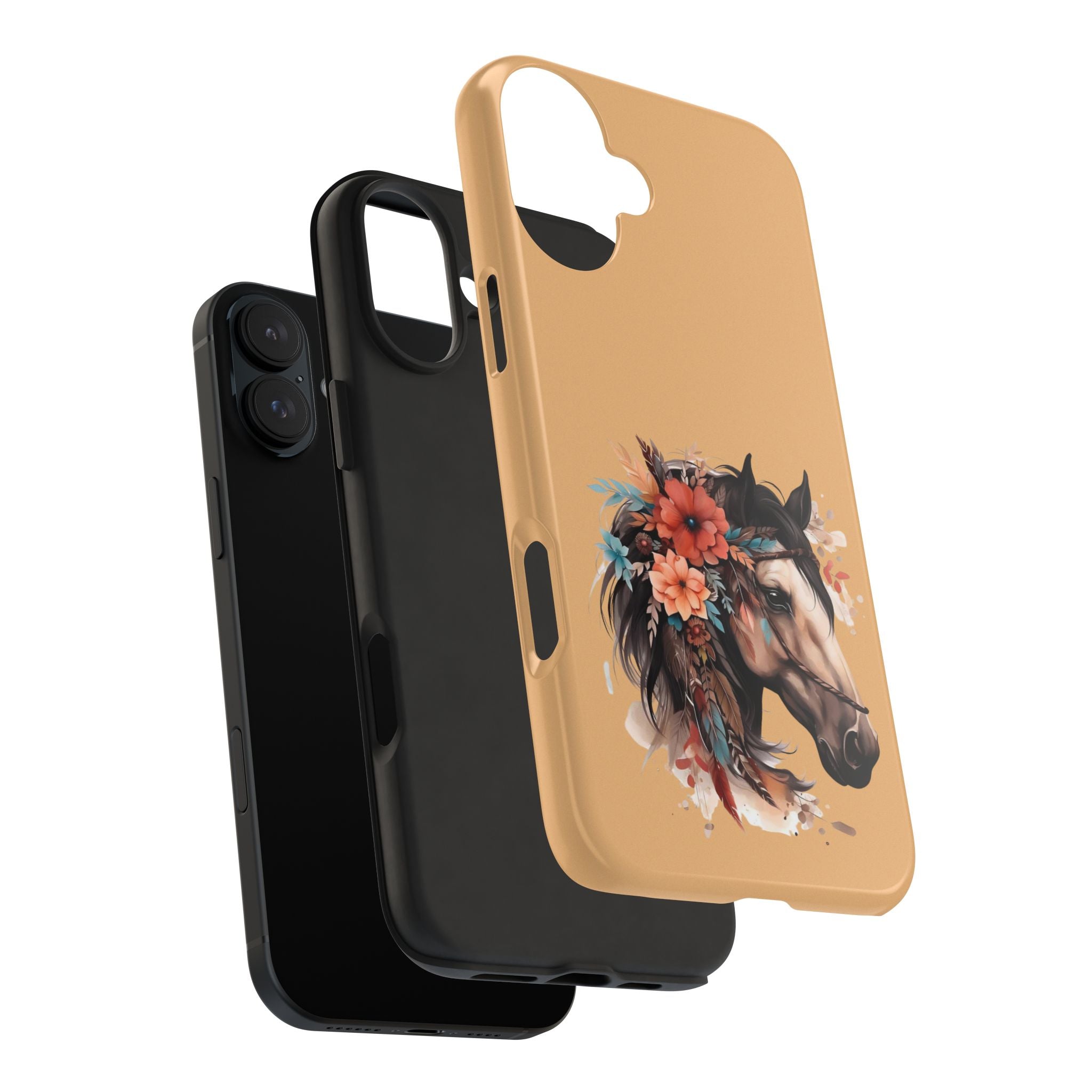 Horse Floral Tough Phone Case — Protective iPhone Cover with Boho Horse Head Design