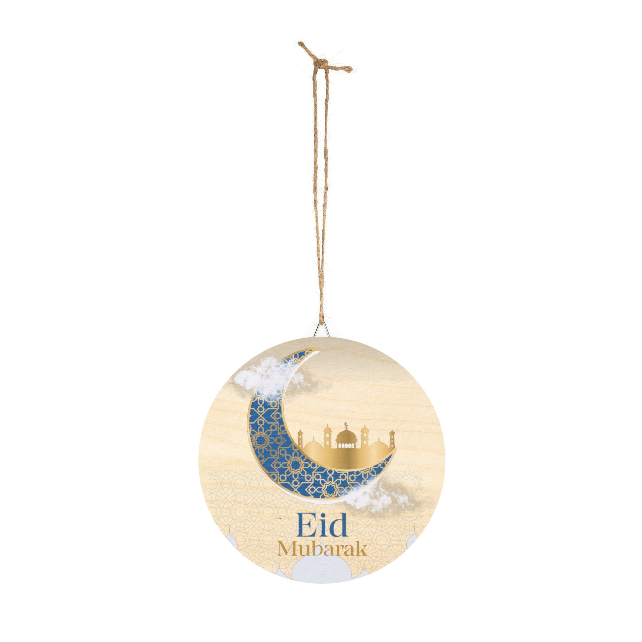 Eid Mubarak Wood Sign – Crescent Mosque Holiday Wall Decor