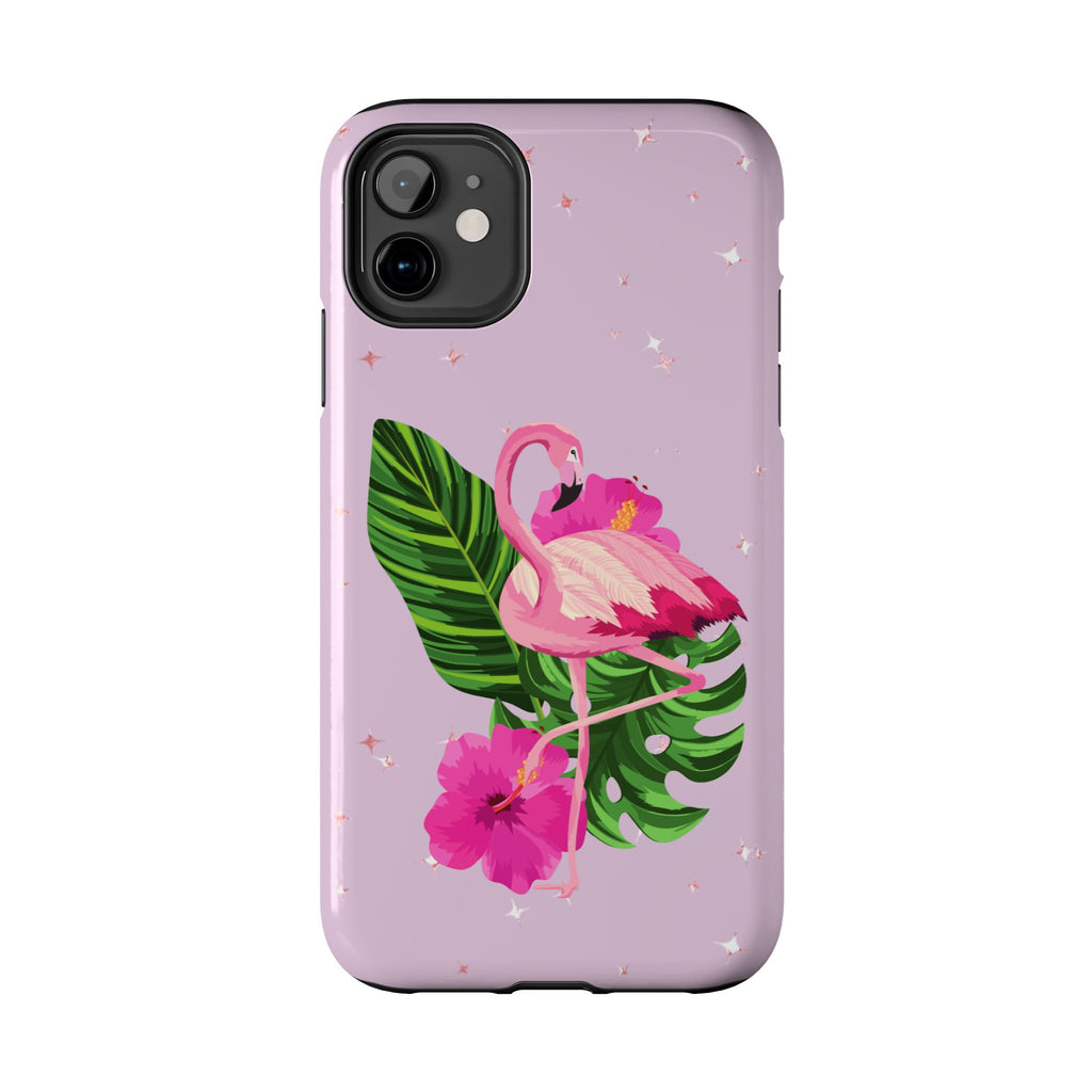 Flamingo Tropical Tough Phone Case — Pink Hibiscus & Palm Leaves