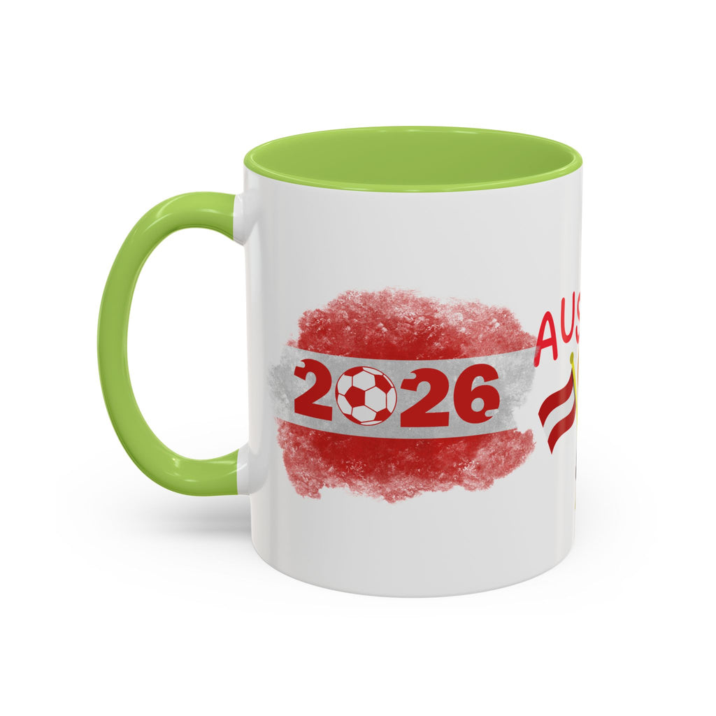 Austria 2026 Soccer Cup Accent Coffee Mug — Red Flag & Trophy Design (11/15oz)