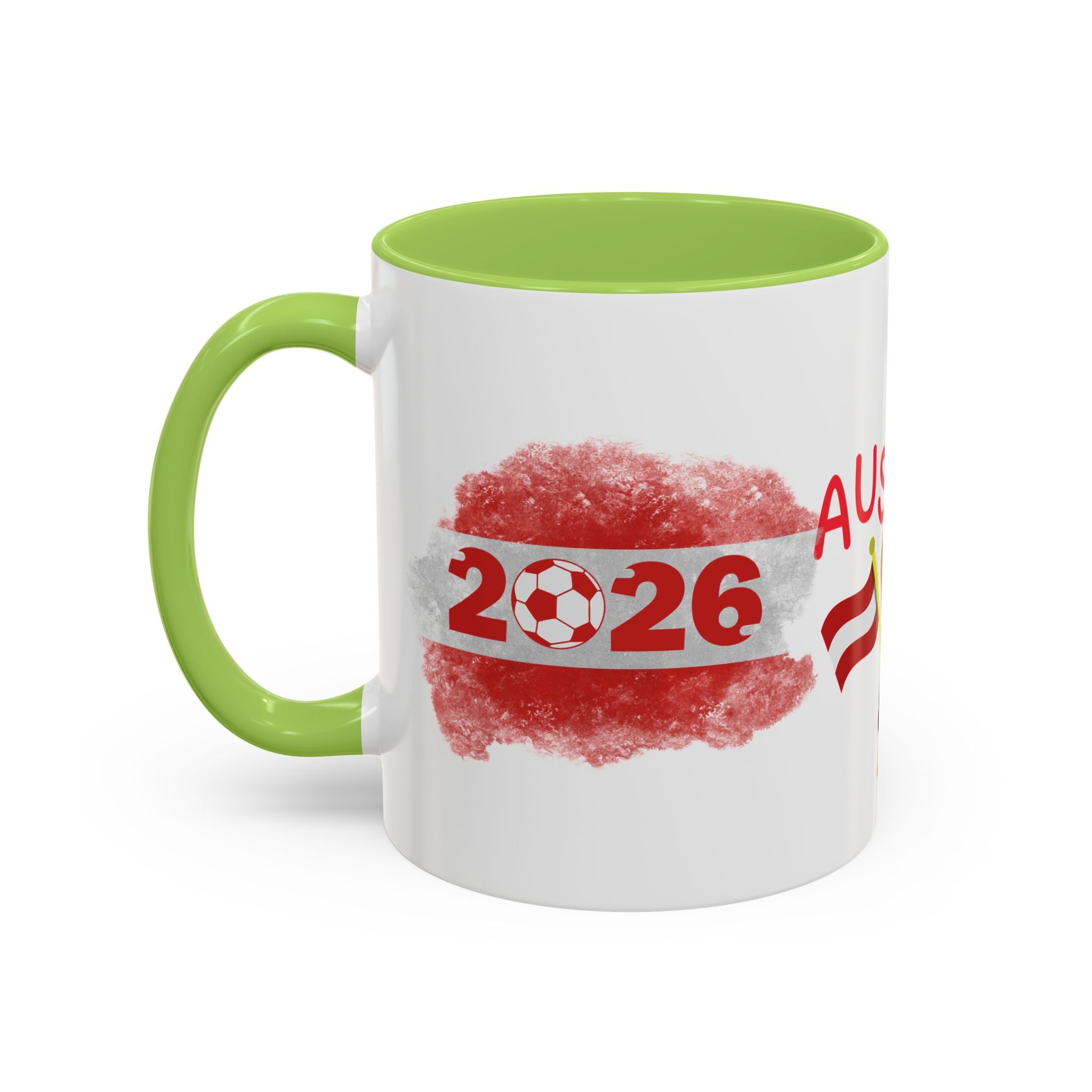 Austria 2026 Soccer Cup Accent Coffee Mug — Red Flag & Trophy Design (11/15oz)