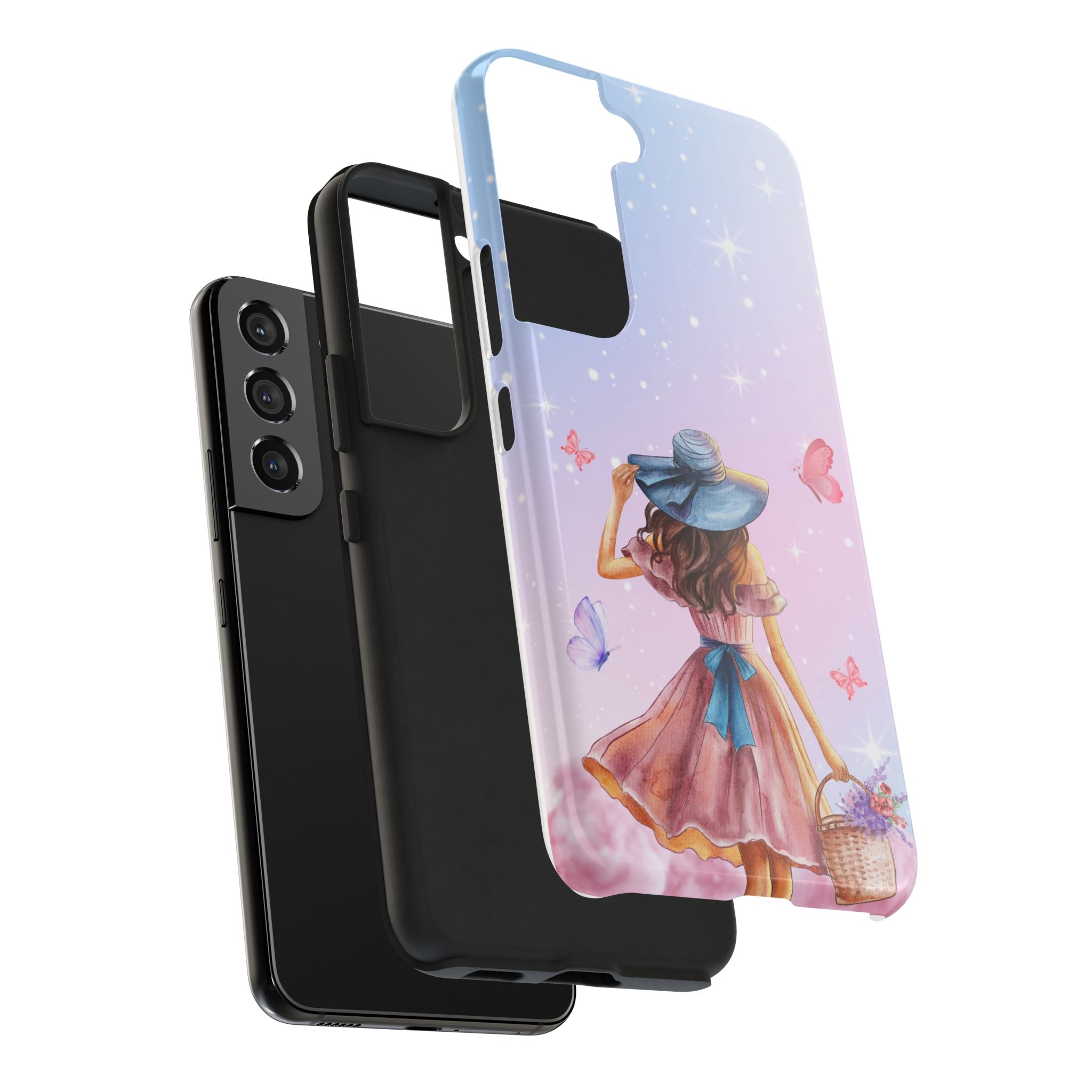 Pastel Girl with Hat Phone Case — Floral Basket Butterfly Tough Phone Case