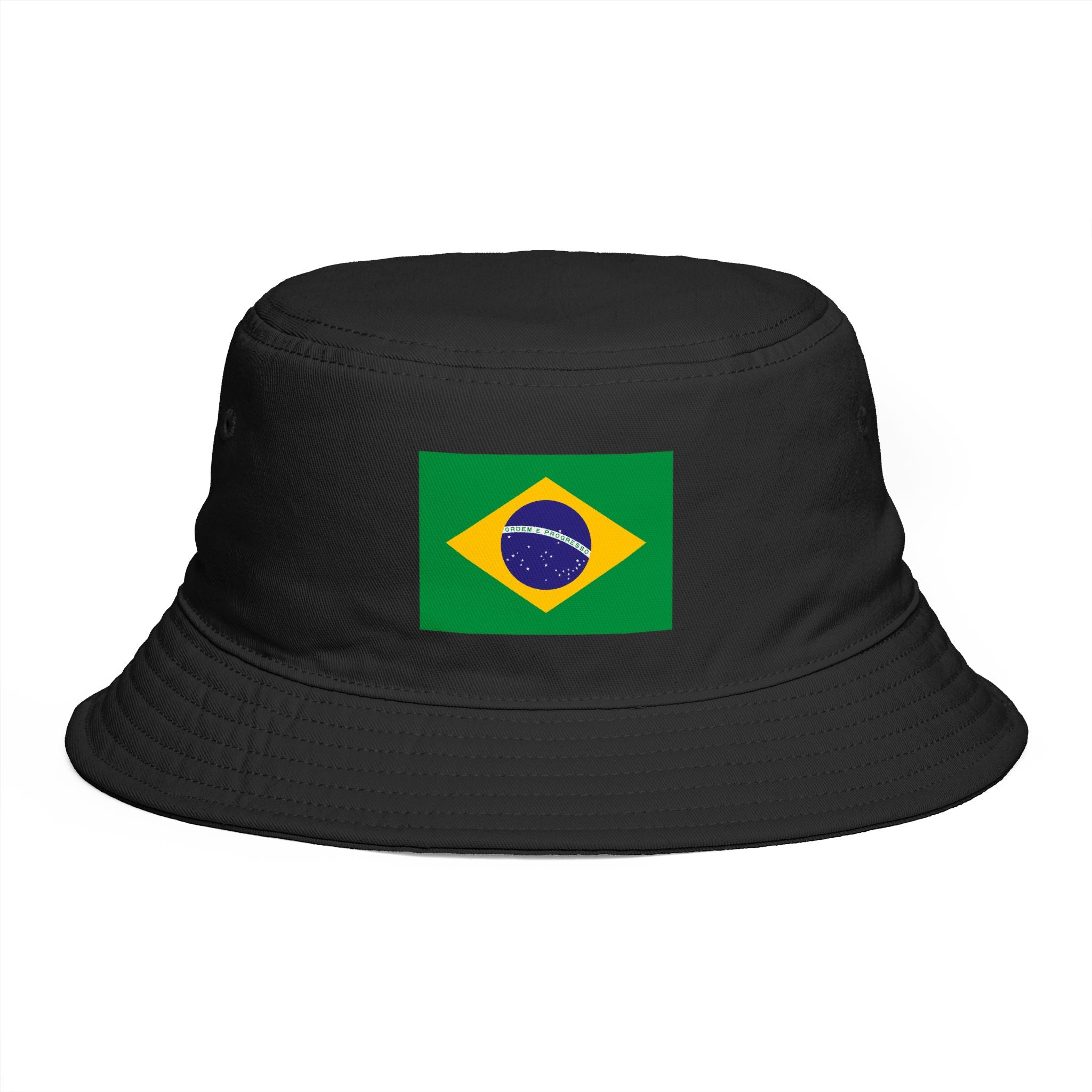 Brazil Flag Bucket Hat — Brown Cotton Sun Hat with Brazilian Flag Patch