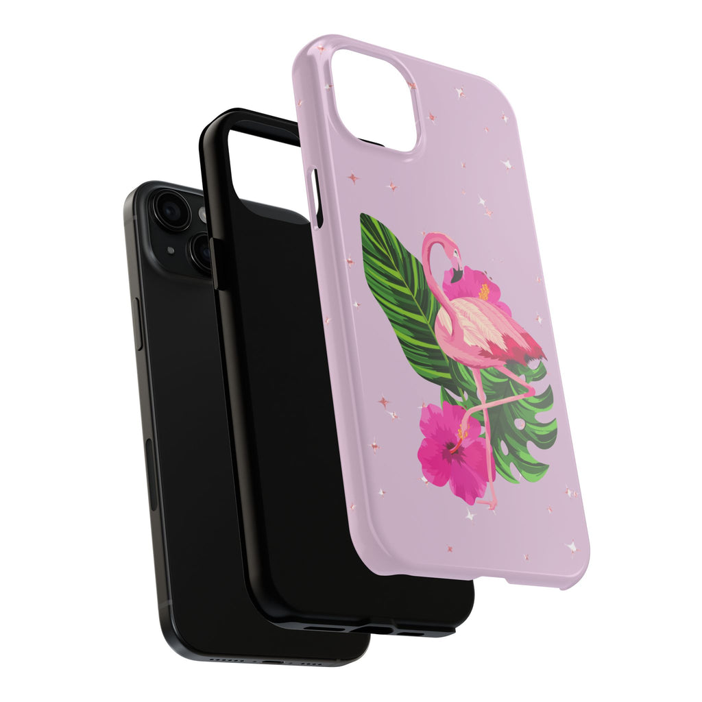 Flamingo Tropical Tough Phone Case — Pink Hibiscus & Palm Leaves