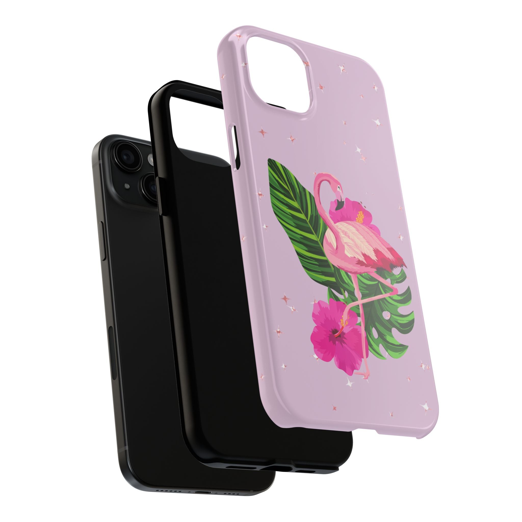Flamingo Tropical Tough Phone Case — Pink Hibiscus & Palm Leaves
