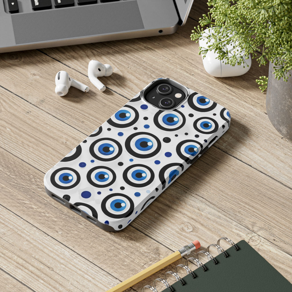 Blue Evil Eye Pattern Tough Phone Case — Protective Ceramic Nazar Design