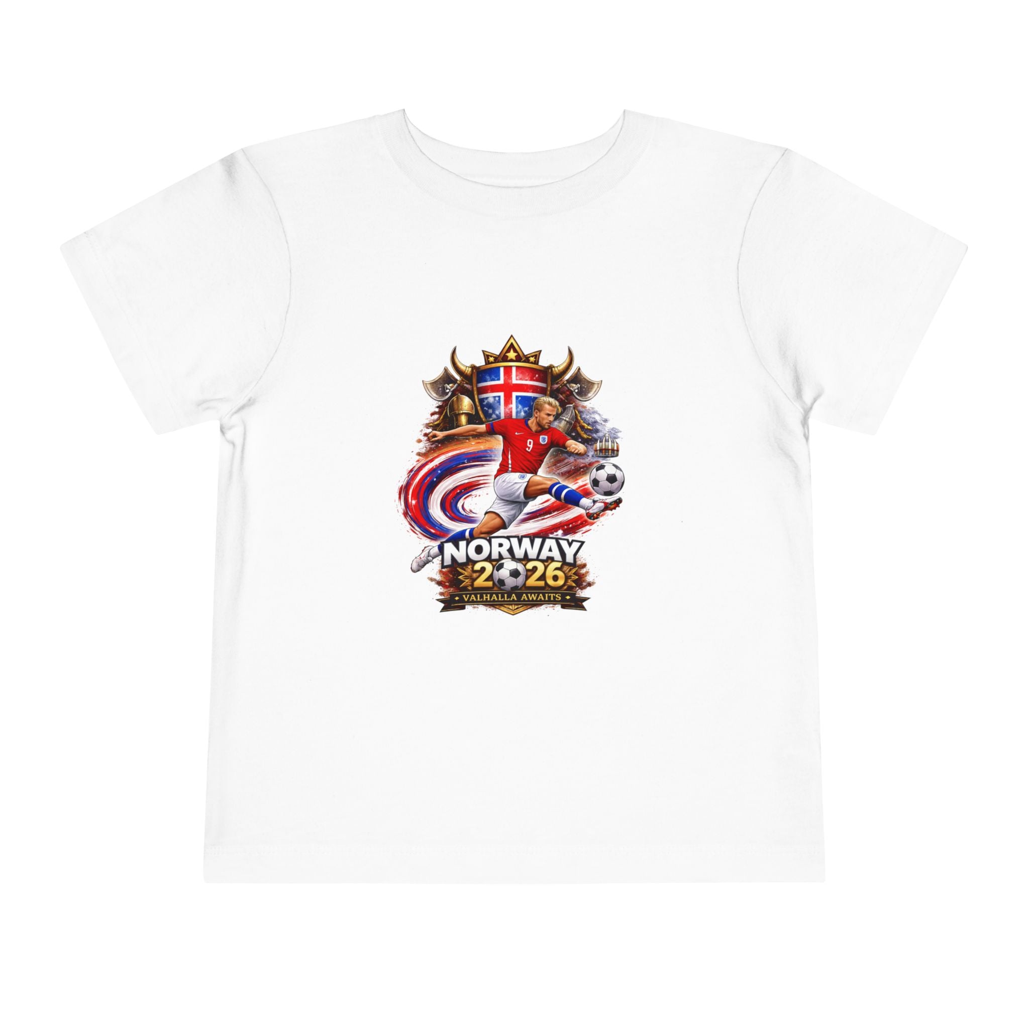 Norway 2026 Toddler Tee — Viking Shield & Football Design with Norwegian Flags
