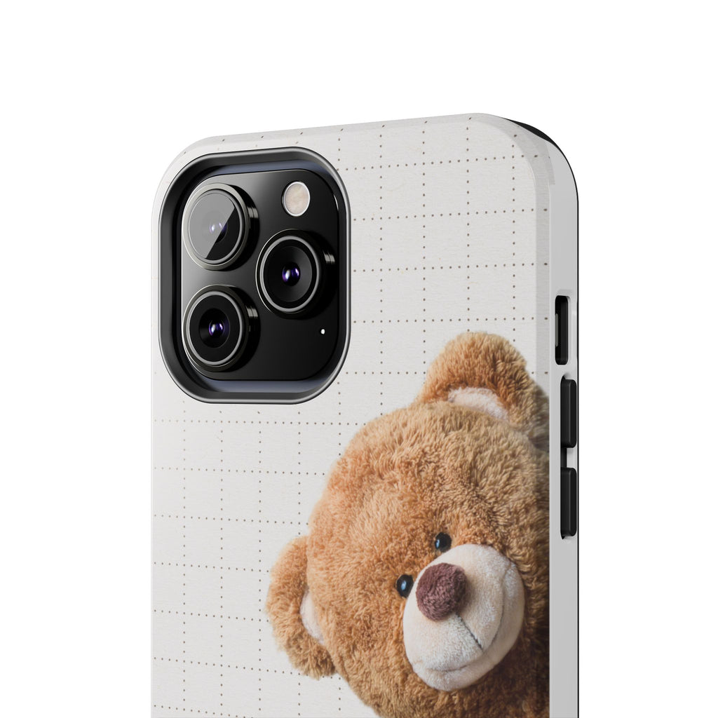 Teddy Bear Tough Phone Case — Cute Plush Peeking Design, Protective Shockproof Cover