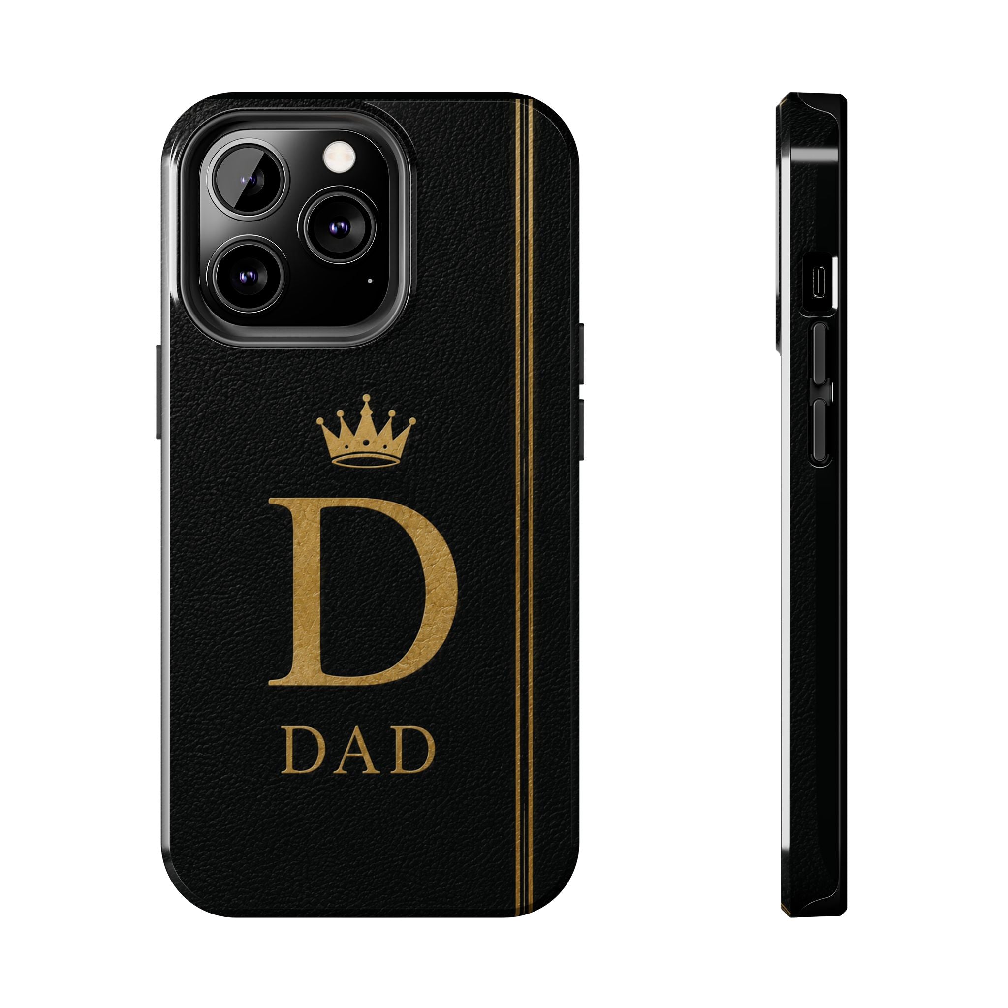 Dad Monogram Tough Phone Case — Black Gold Crown Initial