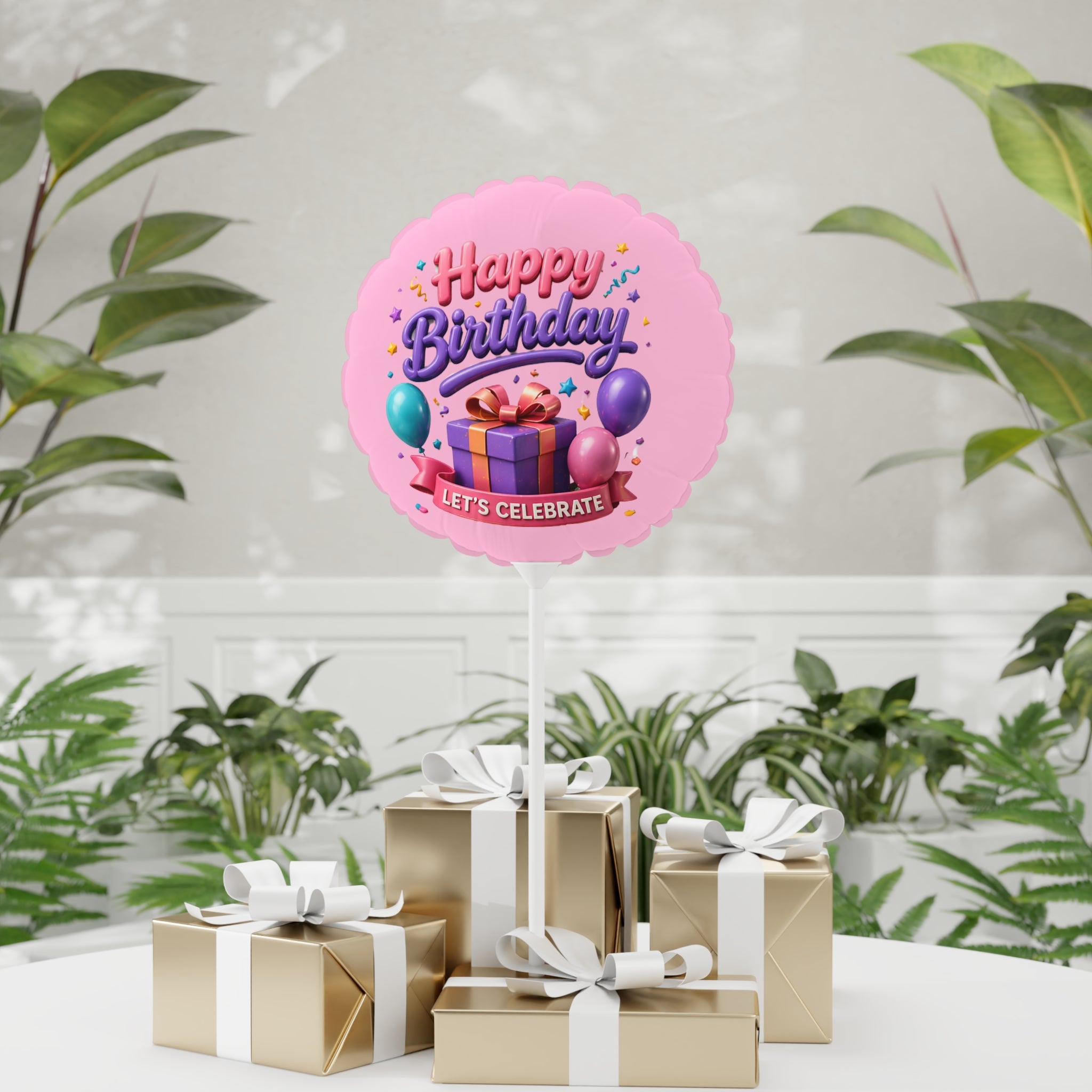 Happy Birthday Balloon - Pink 11" Round Heart-Shaped Party Balloon (Let’s Celebrate)