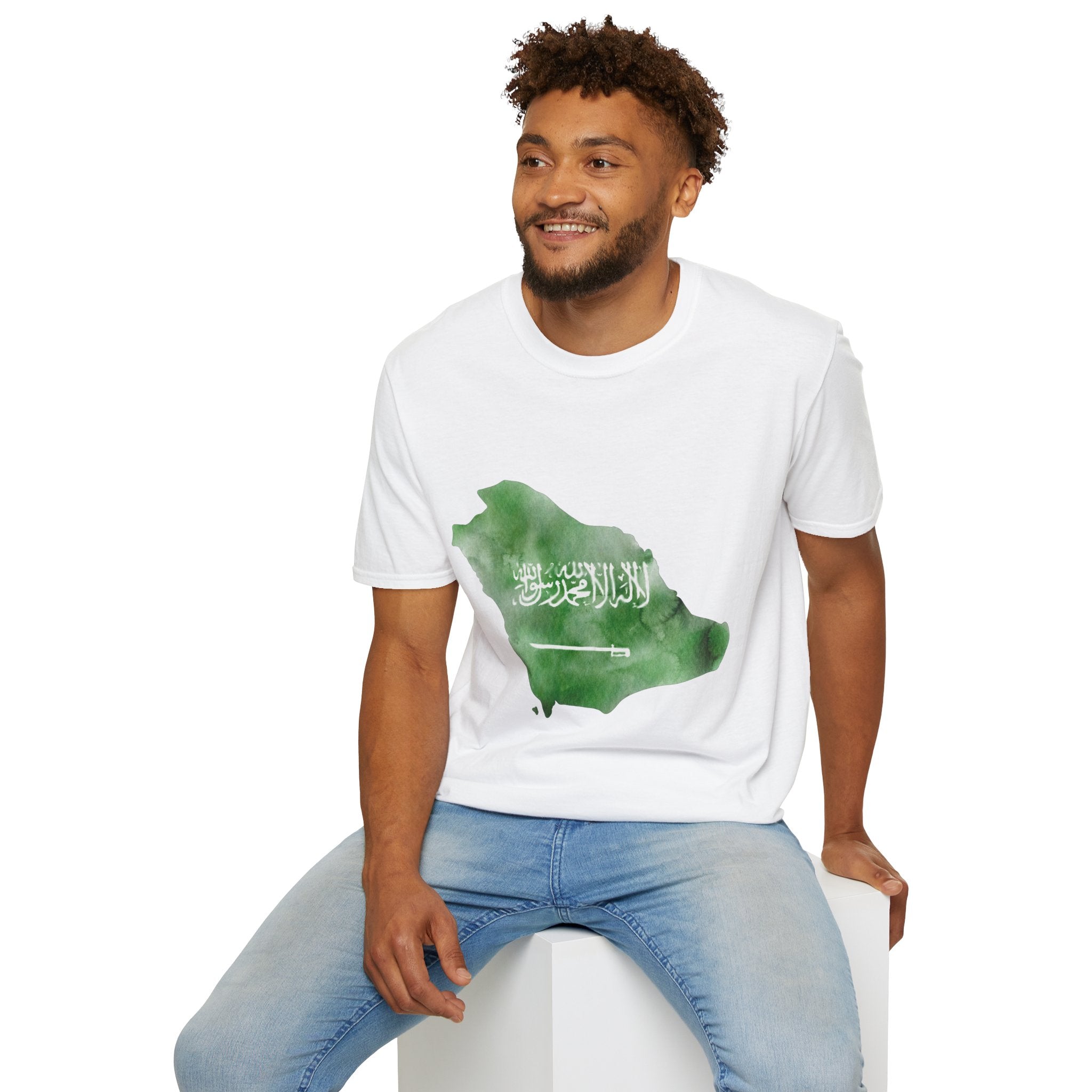 Saudi Arabia Map T-Shirt — Green Watercolor Flag Design (Saudi Arabia 2026)
