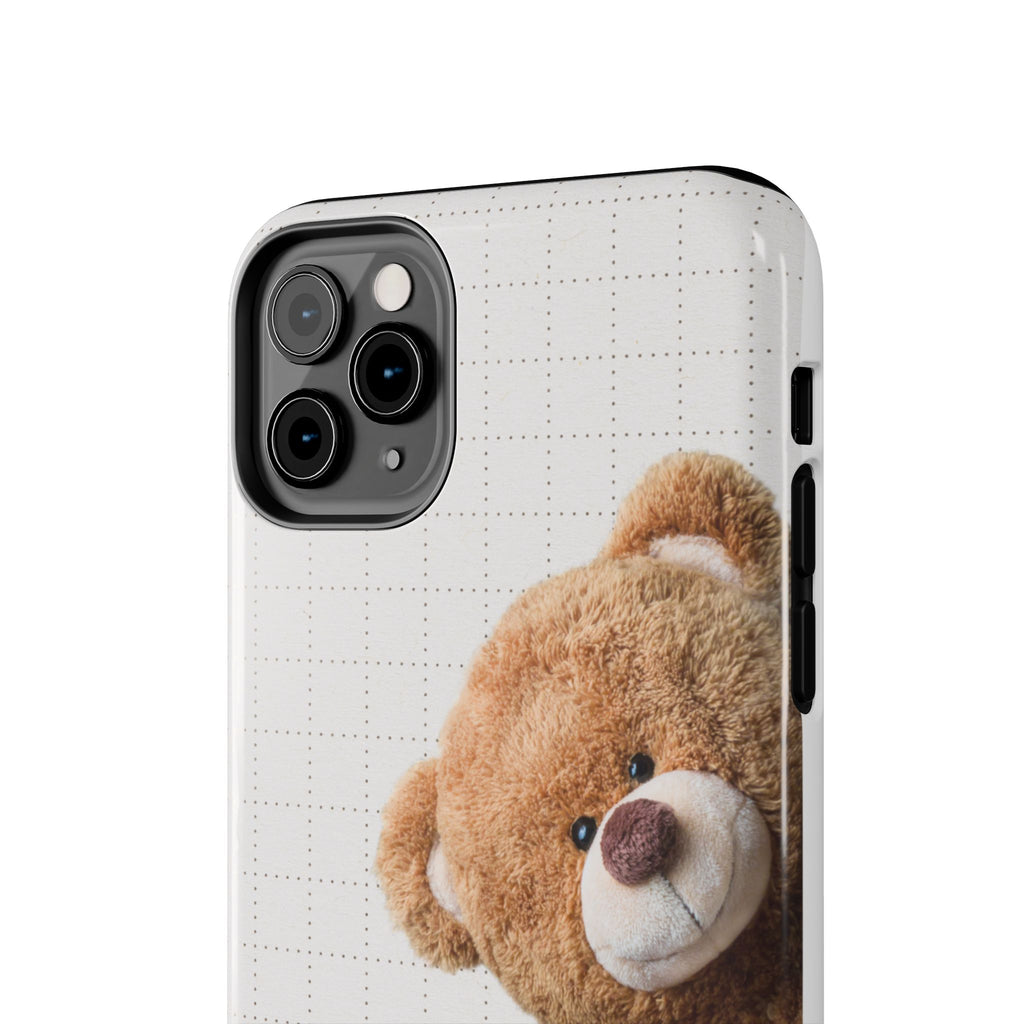 Teddy Bear Tough Phone Case — Cute Plush Peeking Design, Protective Shockproof Cover