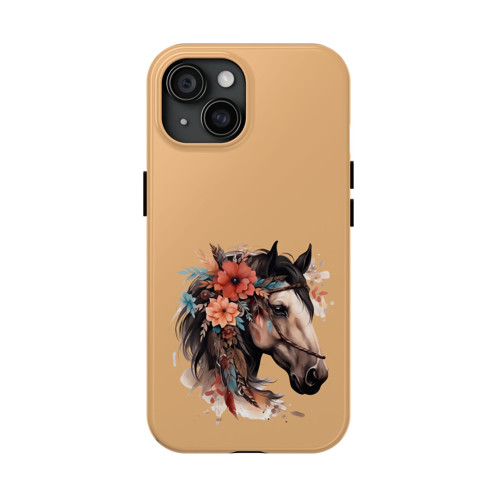 Horse Floral Tough Phone Case — Protective iPhone Cover with Boho Horse Head Design