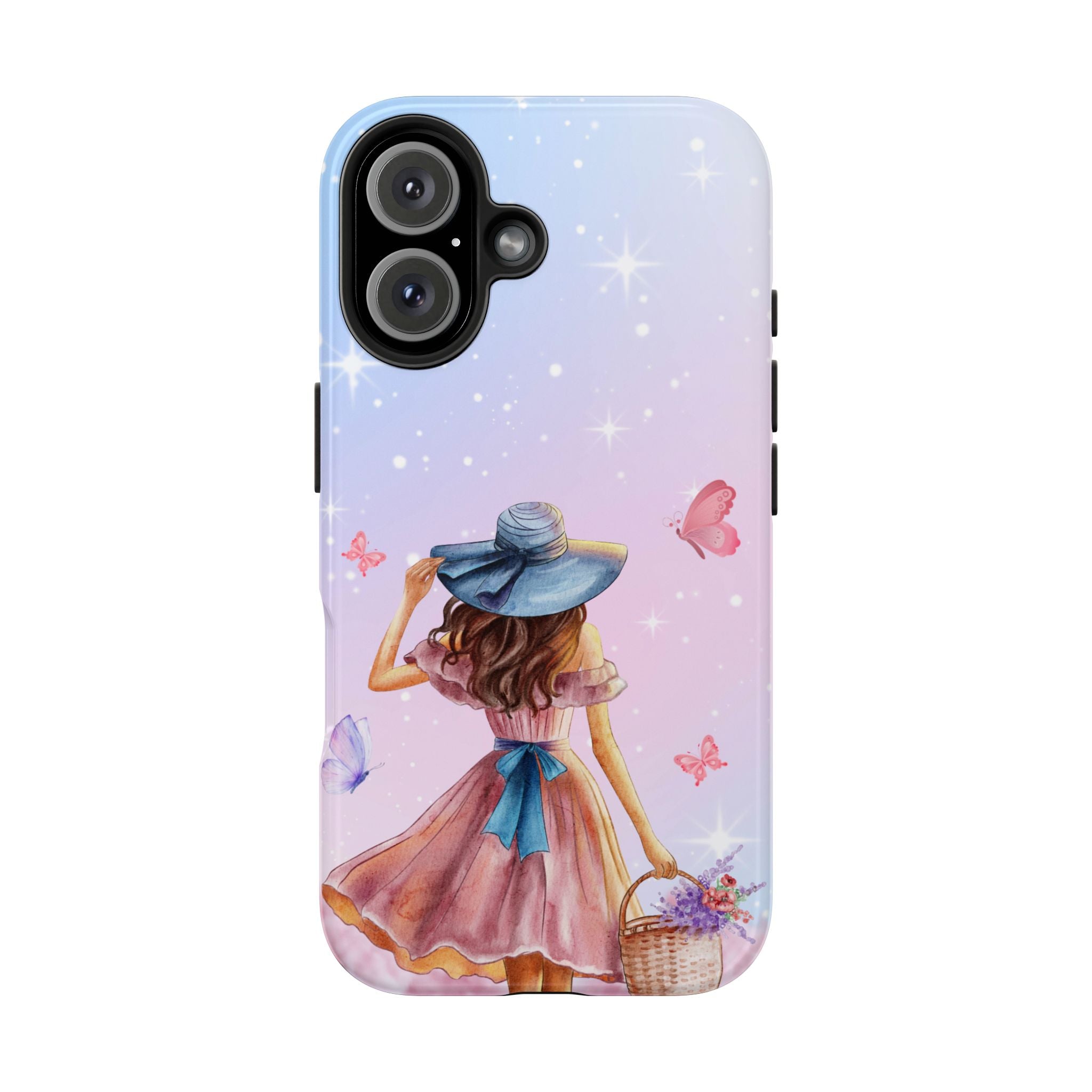 Pastel Girl with Hat Phone Case — Floral Basket Butterfly Tough Phone Case